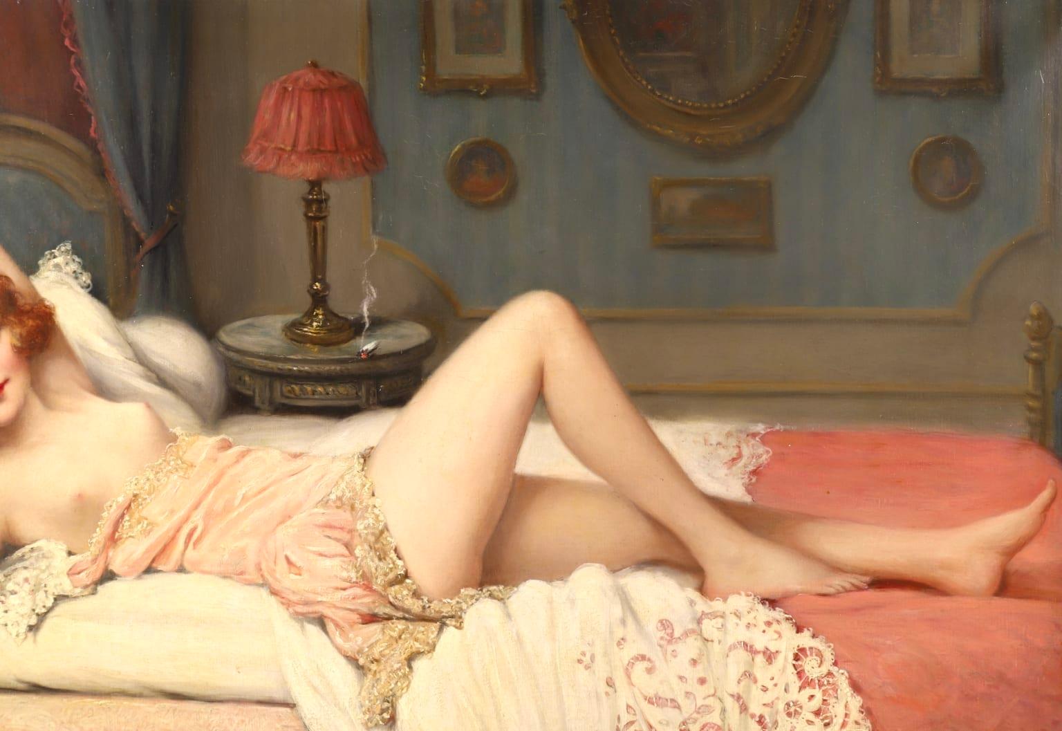 La Sieste - Impressionist Oil, Nude Figure in Interior by Francois Martin-Kavel 5