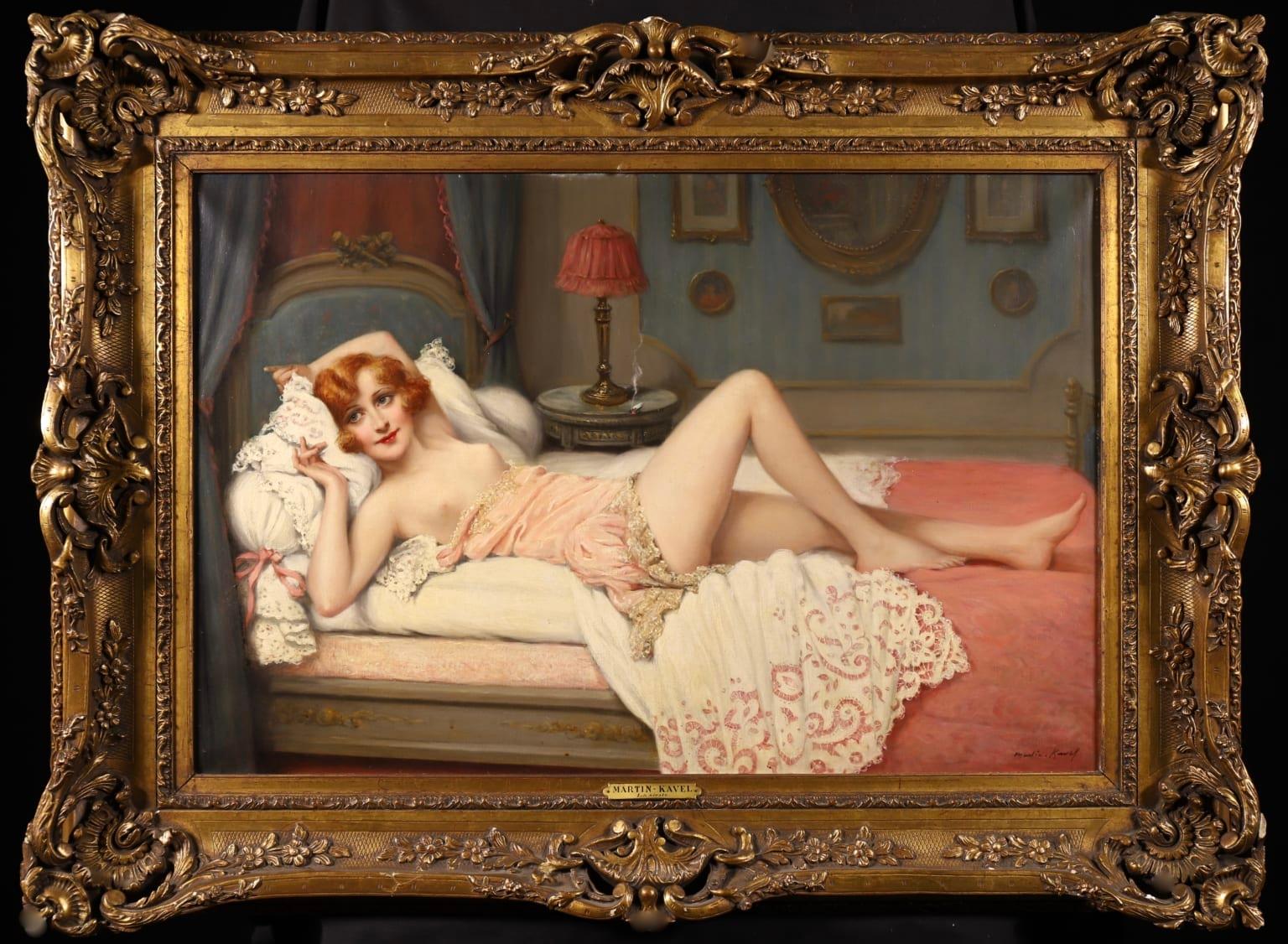 La Sieste - Impressionist Oil, Nude Figure in Interior by Francois Martin-Kavel - Painting by François Martin-Kavel