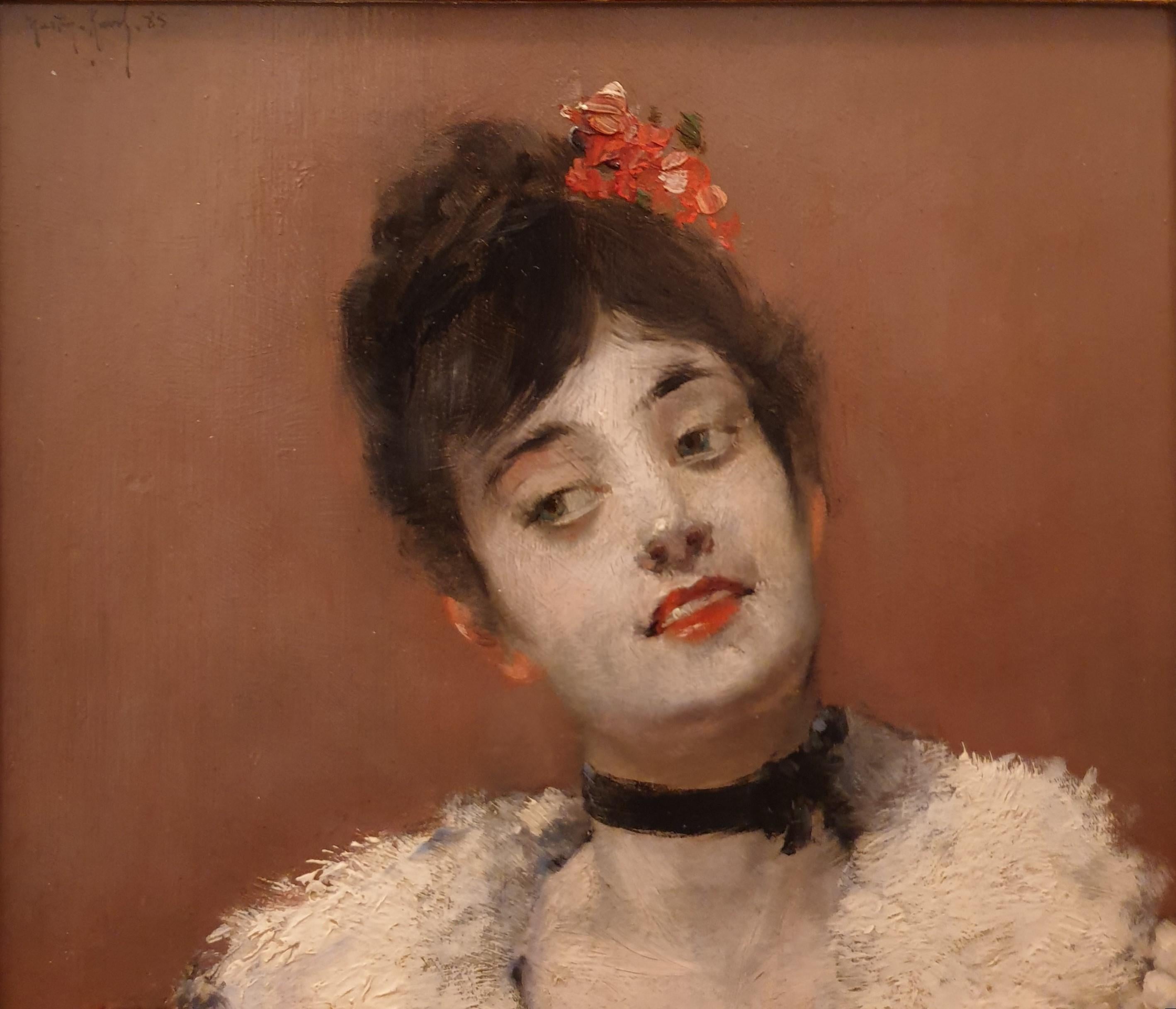 MARTIN-KAVEL Portrait de belle femme élégante éventail réaliste français 19ème siècle - Réalisme Painting par François Martin-Kavel