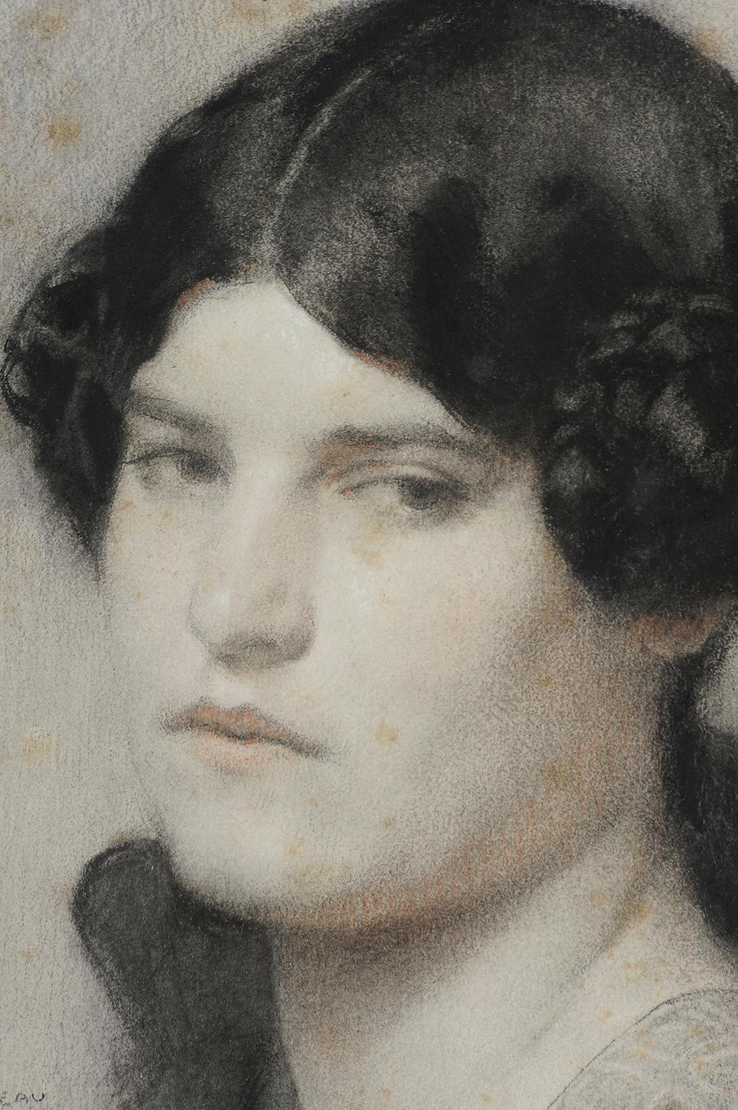 Porträt des Modells und der zukünftigen Frau des Malers : Almerinda Caira (Französische Schule), Painting, von Francois-Maurice Roganeau