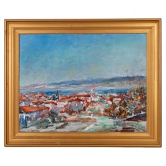 Francois Meli grande peinture à l'huile de paysage méditerranéen signée