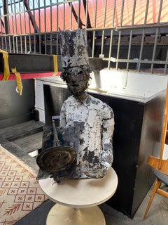 Francois Melin '1942-2019' Grande scultura in metallo raffigurante un cuoco parigino