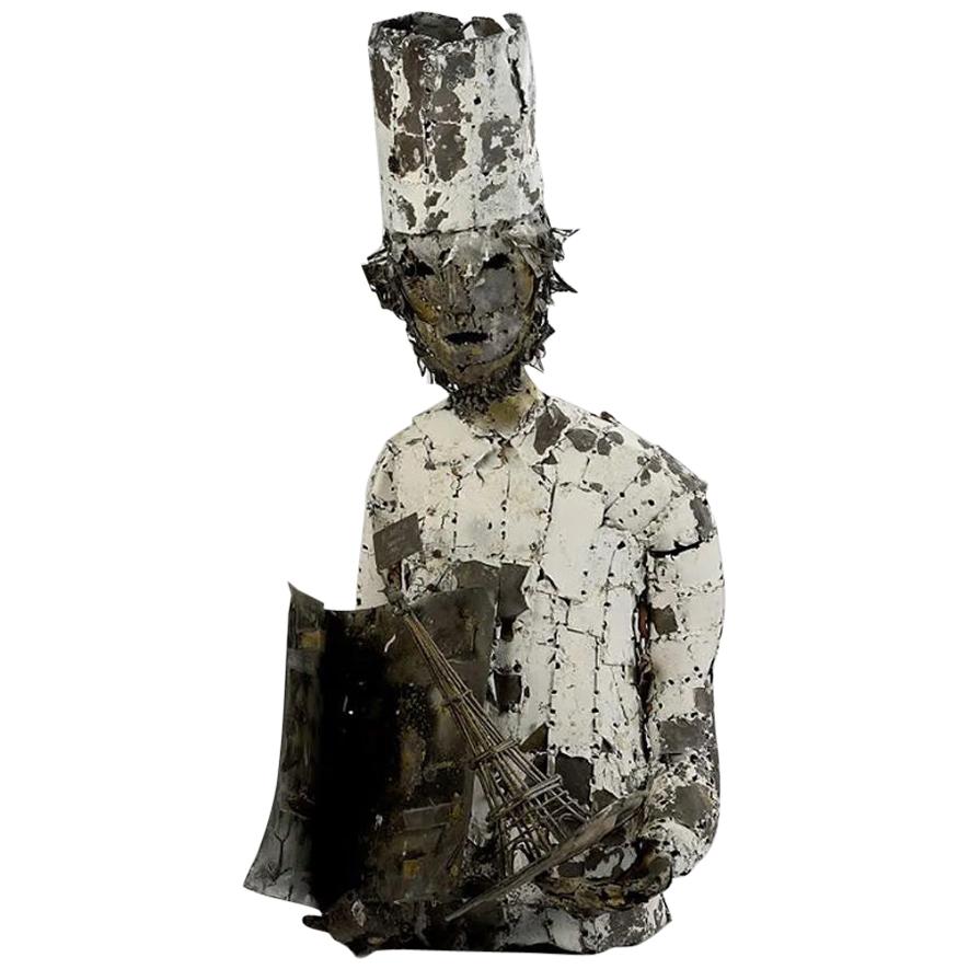 Francois Melin '1942-2019' Large Sculpture, Metal Representing a Parisian Cook For Sale