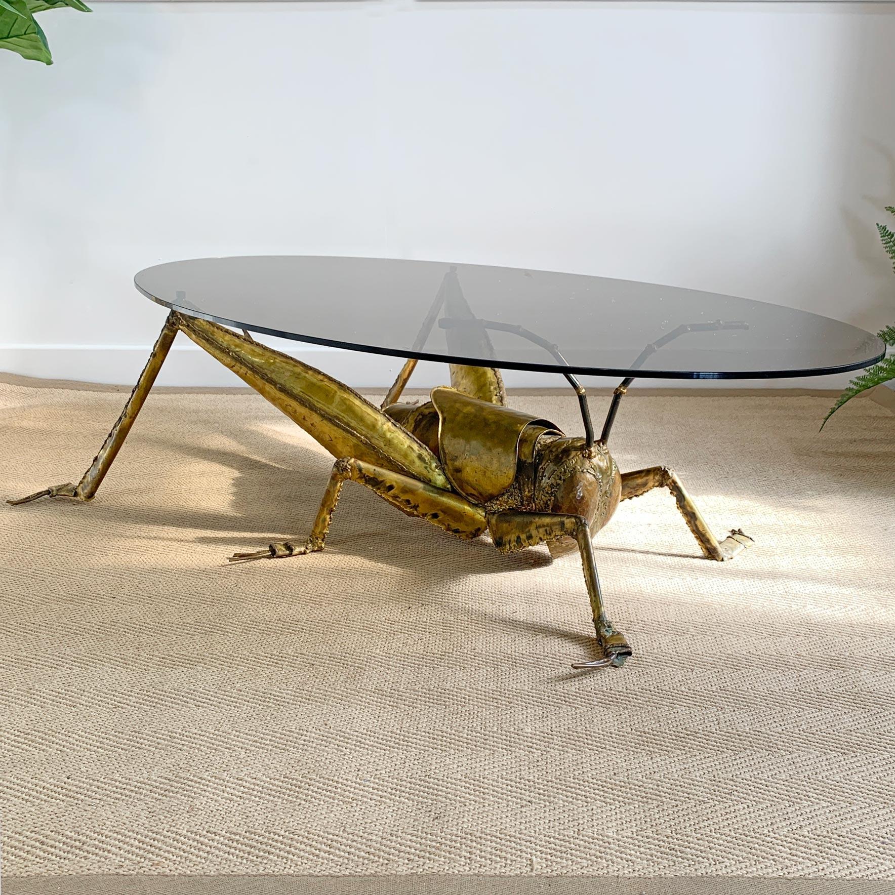 Francois Melin Brutalist Gold Grasshopper Table, 1970 For Sale 9
