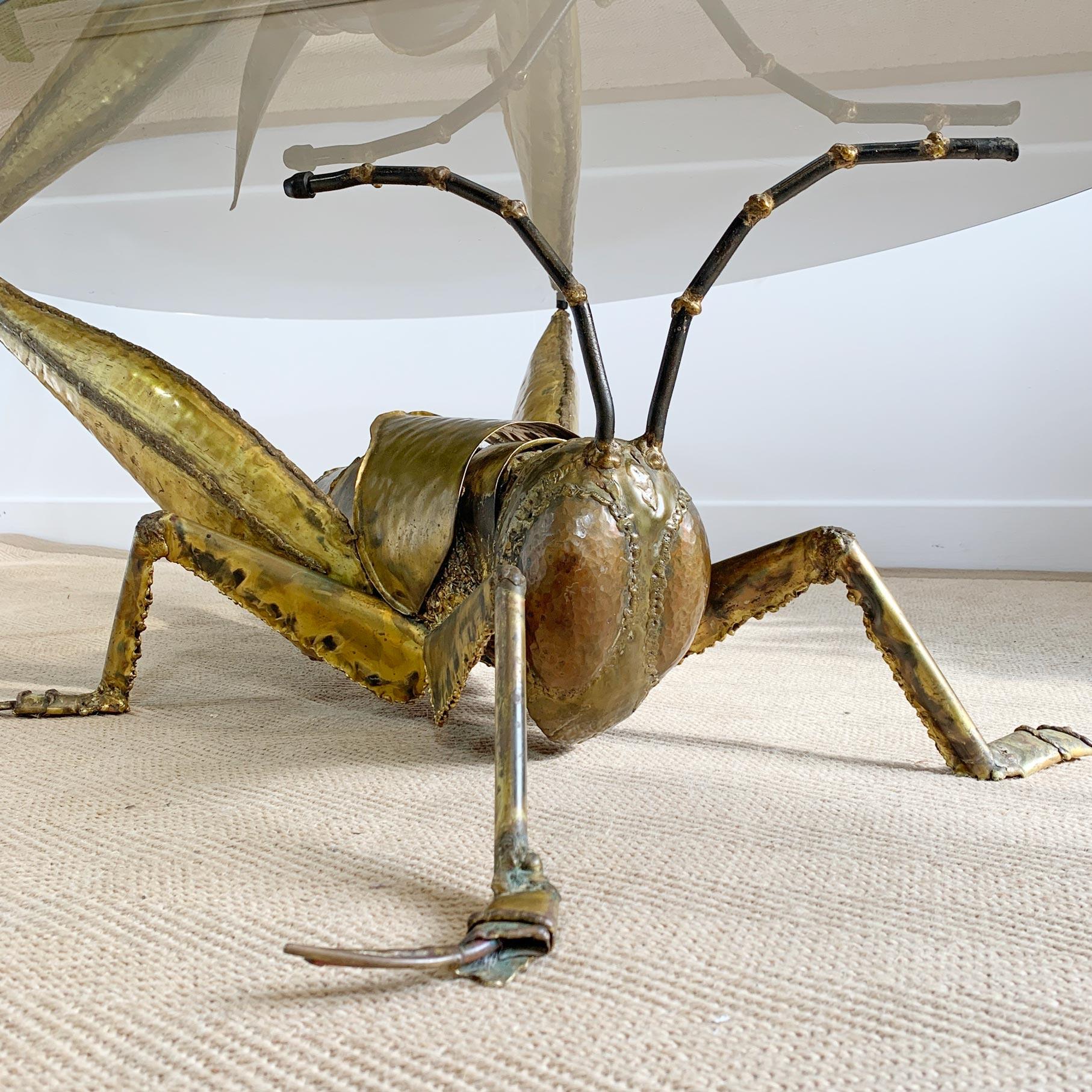 French Francois Melin Brutalist Gold Grasshopper Table, 1970