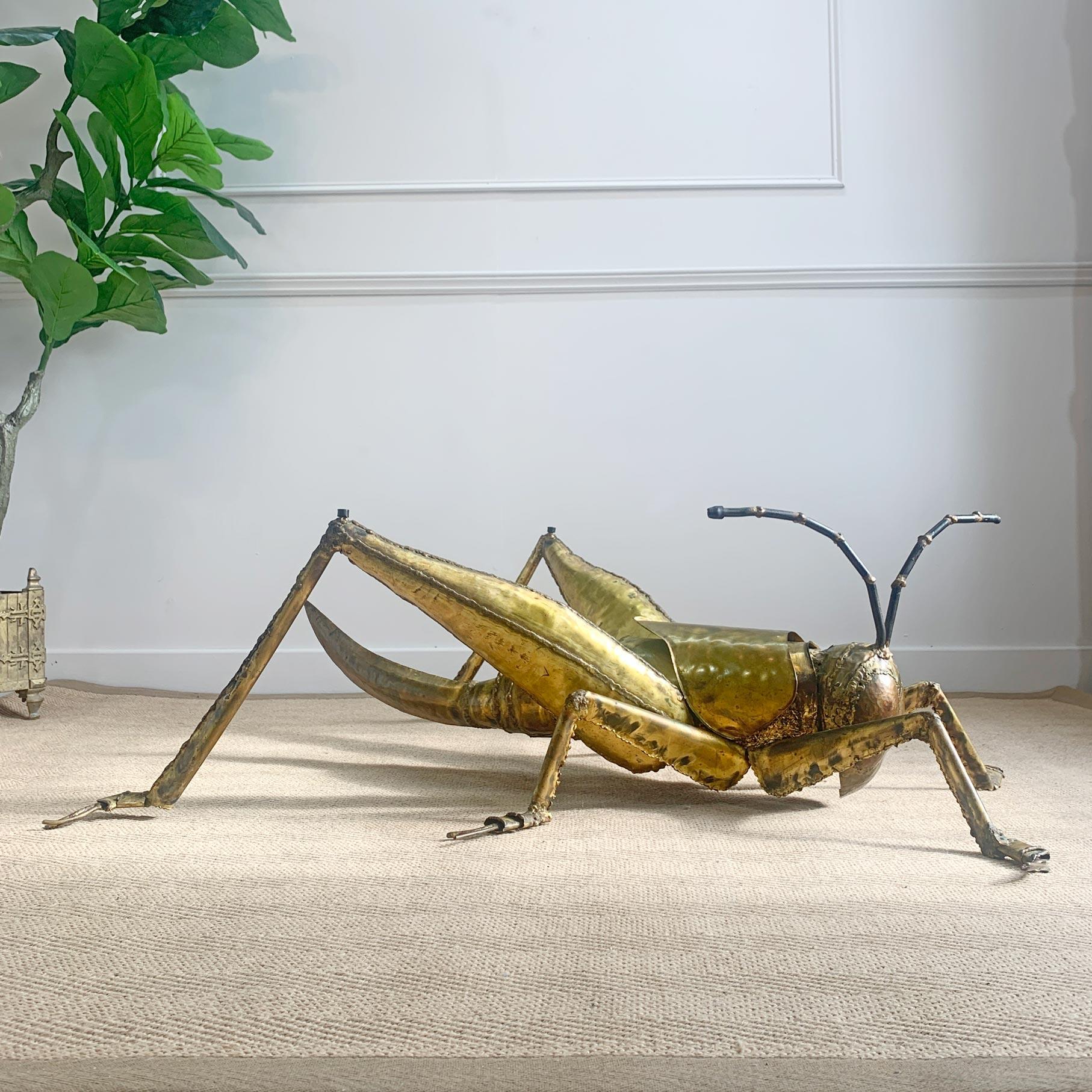 Hand-Crafted Francois Melin Brutalist Gold Grasshopper Table, 1970 For Sale