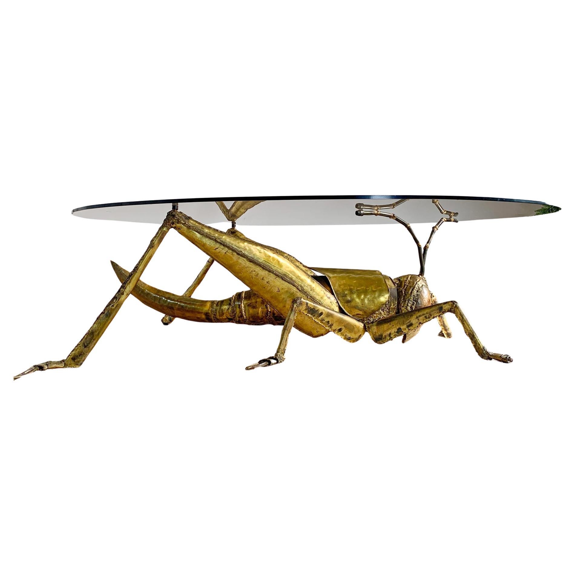 Francois Melin Brutalist Gold Grasshopper Table, 1970