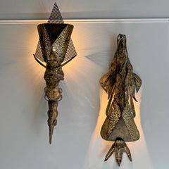 Francois Melin Brutalist Wall Light Sculptures