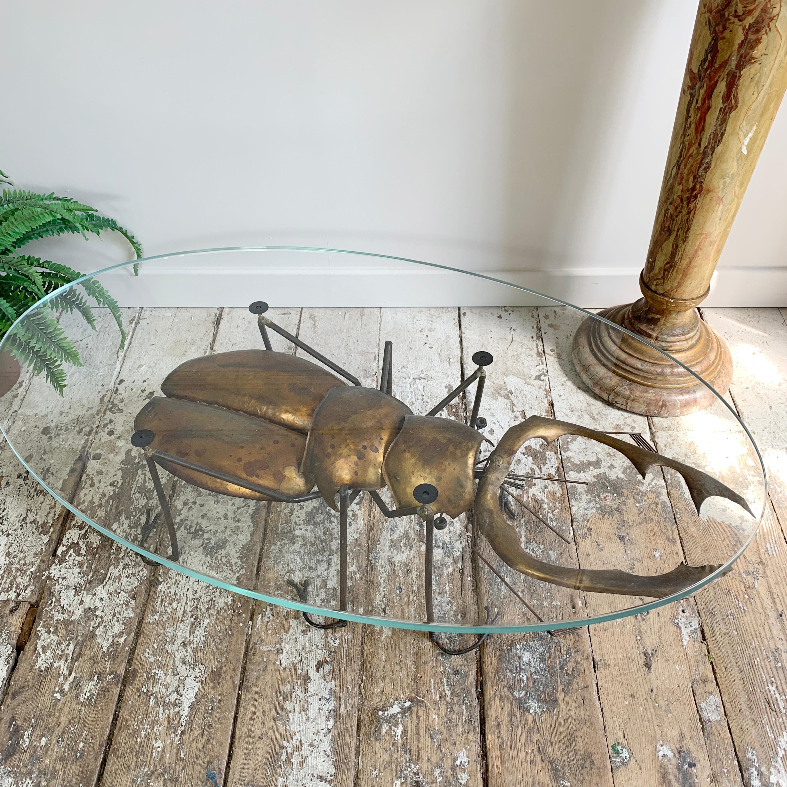 Brass Francois Melin Stag Beetle Table, 1970