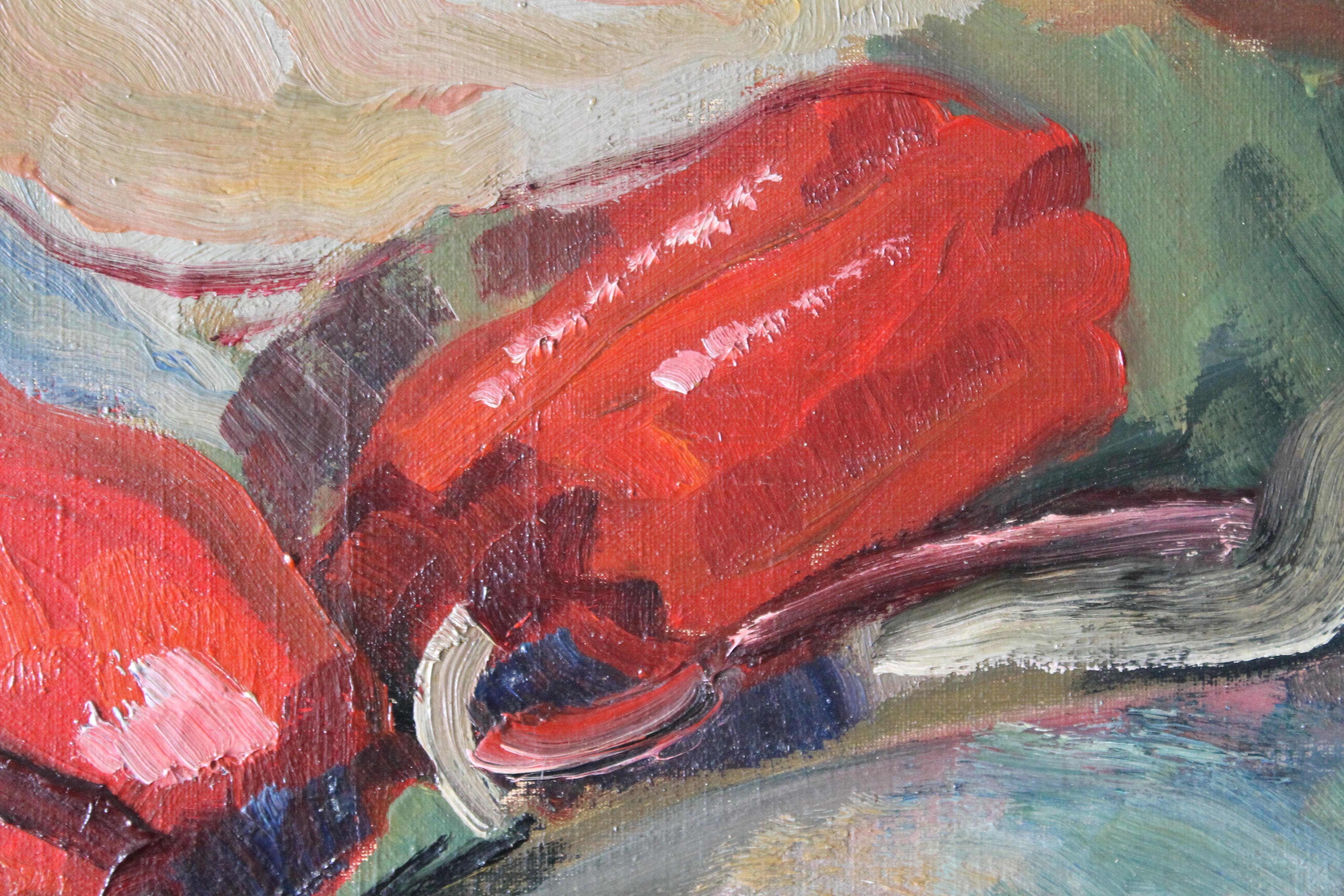 Fish Still Life Oil painting, Impressionist fish, sea bream and red peppers 5