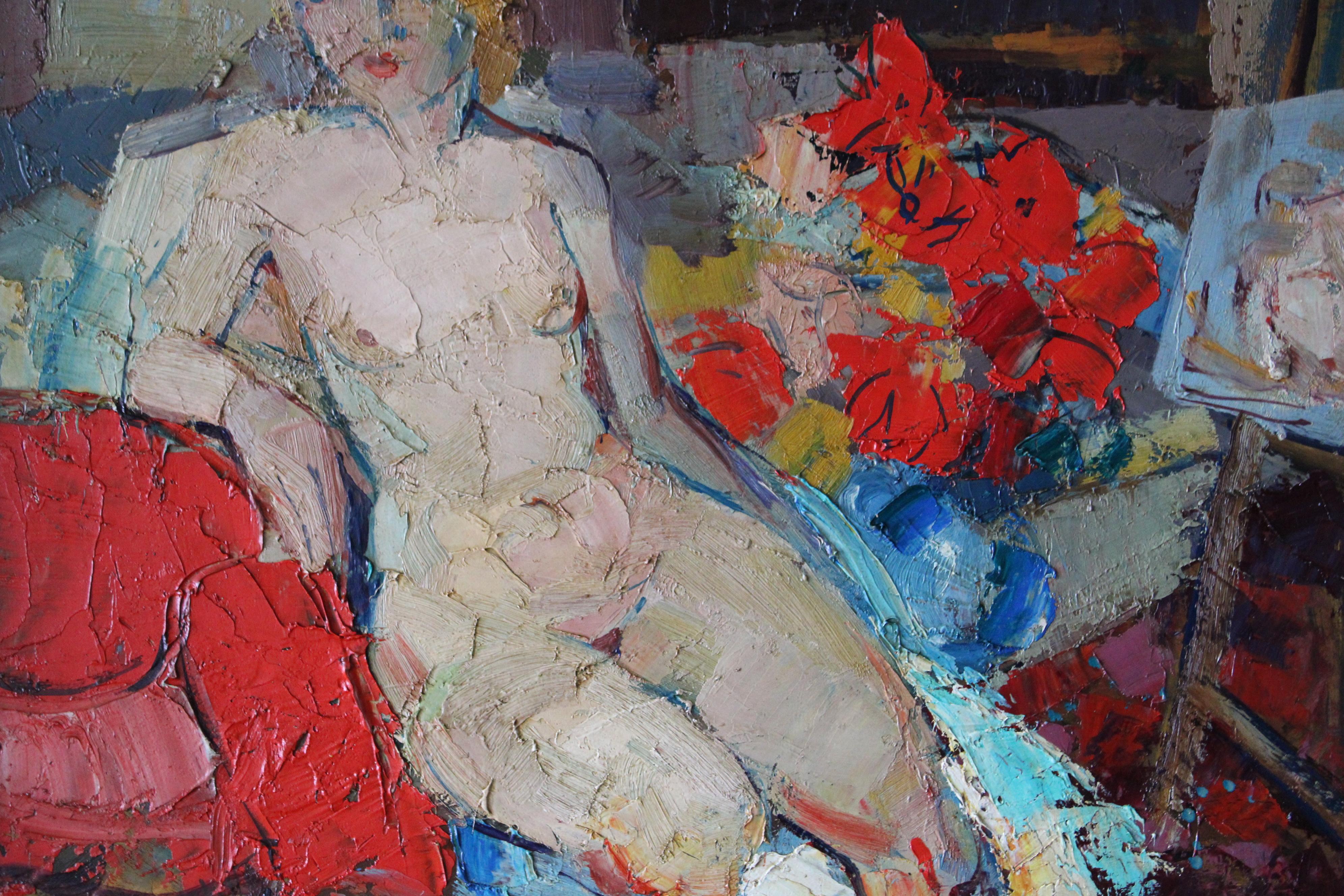Pintura al Óleo Desnudo, Pintura Figurativa Desnudo, Retrato Desnudo, pintura al óleo mujer - Figurative Painting Marrón de Francois Mengalatte