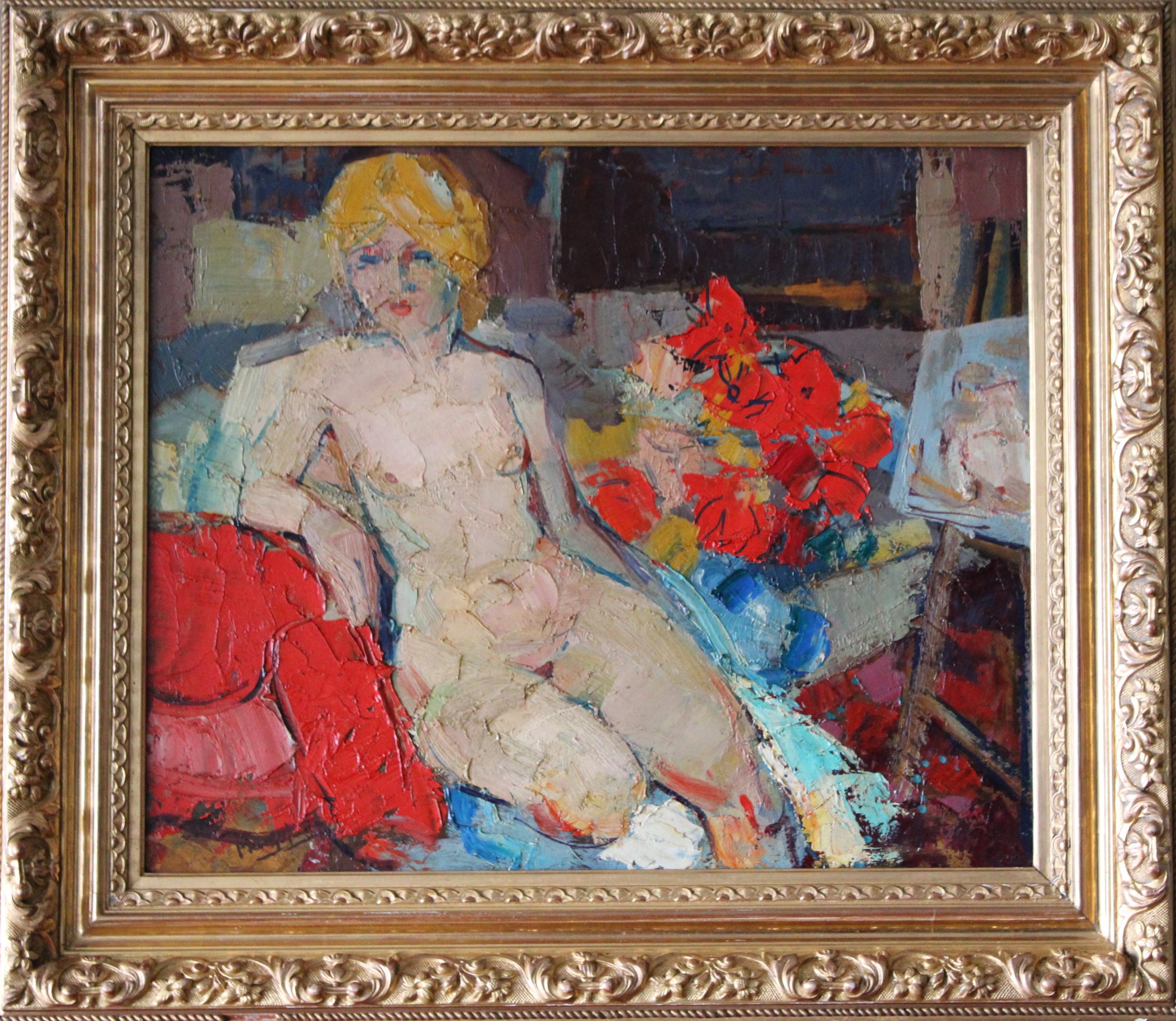 Francois Mengalatte Figurative Painting - Nude Oil Painting, Figurative Nude Painting, Nude Portrait, woman oil painting