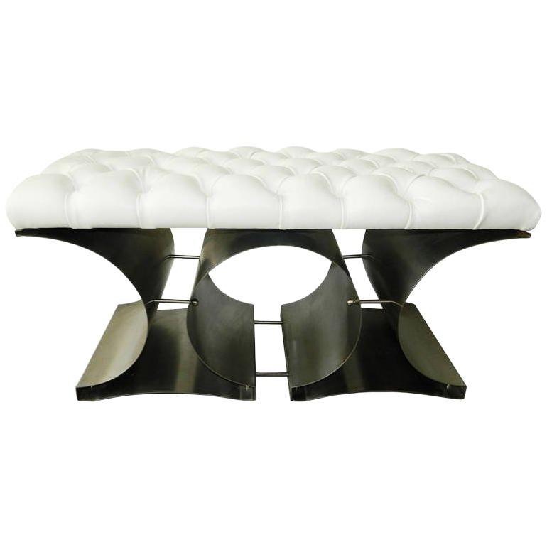 François Monnet Bench Stainless Steel and Tufted Faux Leather For Sale