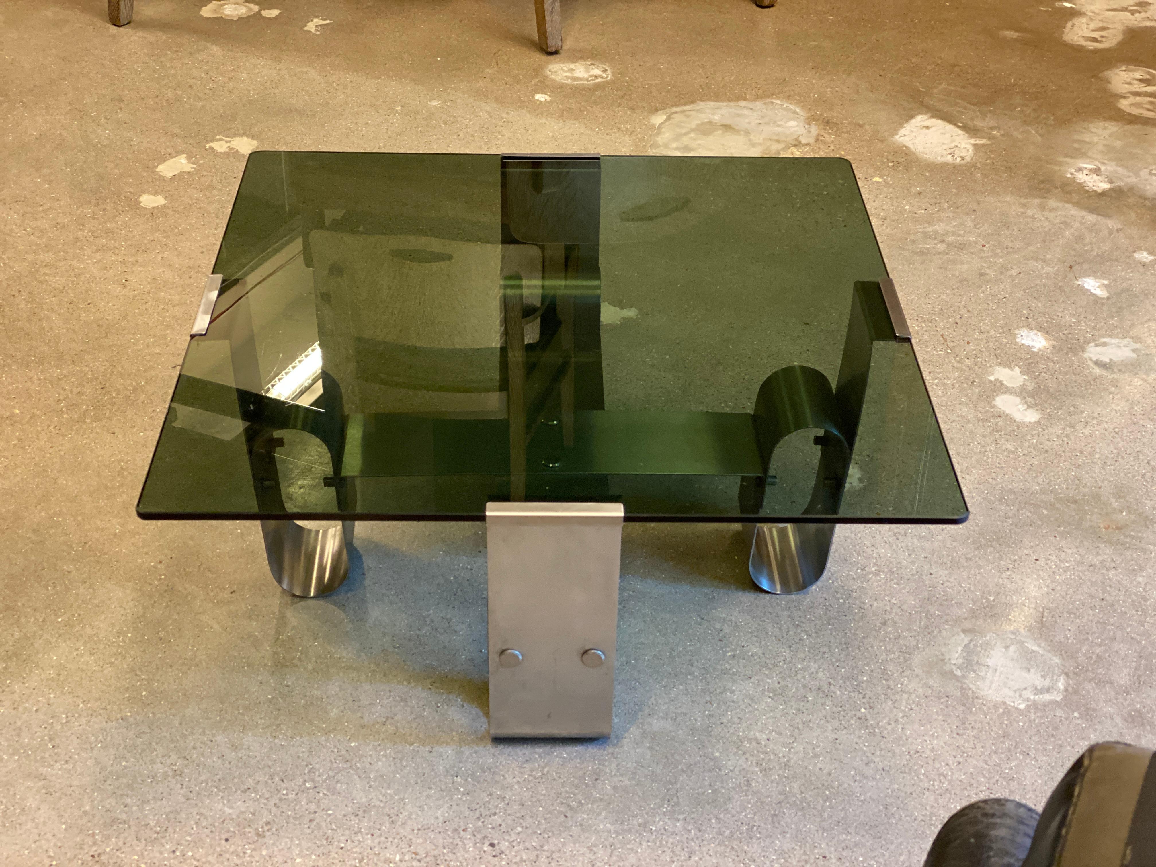 Mid-Century Modern Francois Monnet Cocktail or Side Table with Smoked Glass, 1970