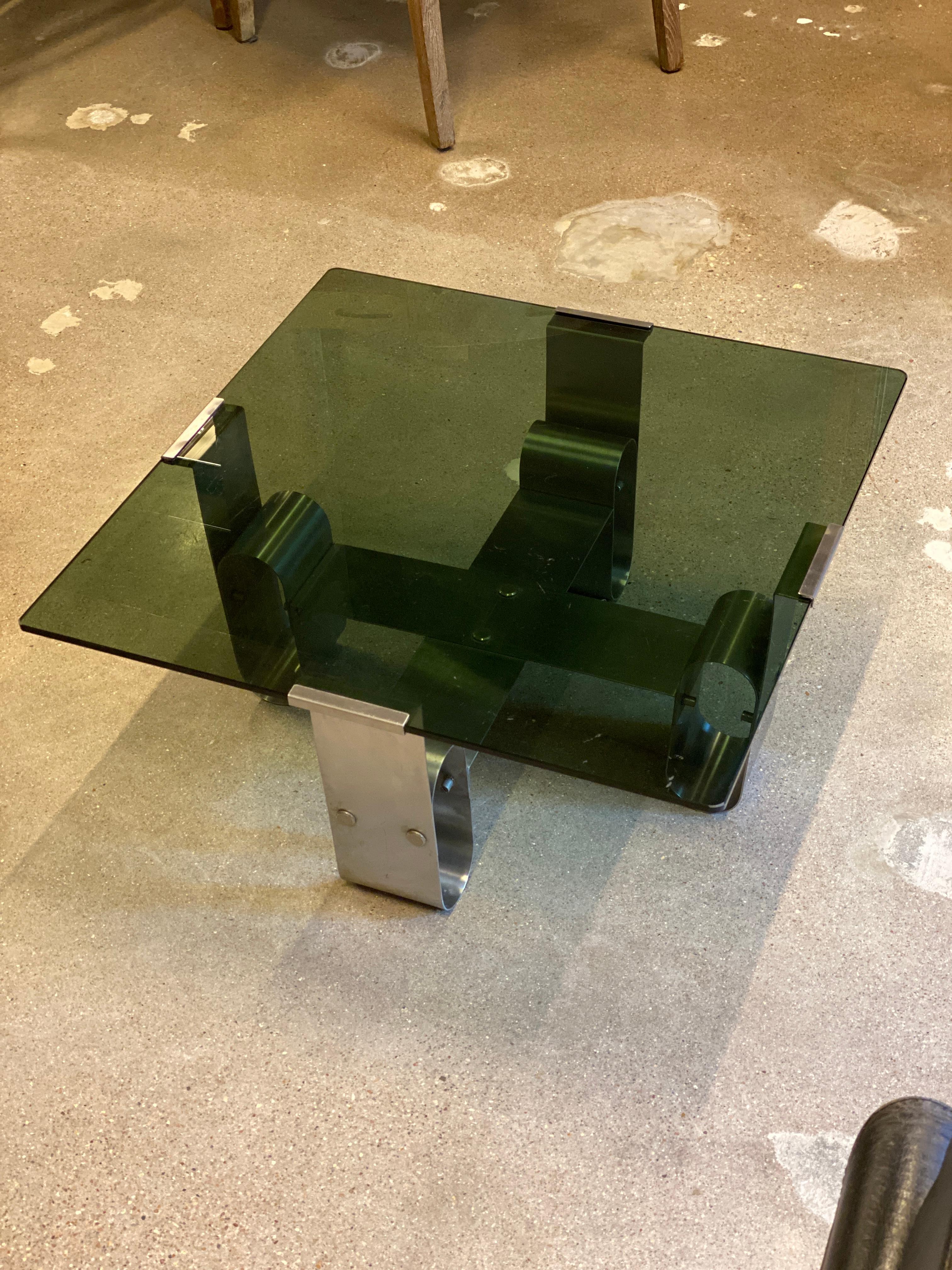 French Francois Monnet Cocktail or Side Table with Smoked Glass, 1970