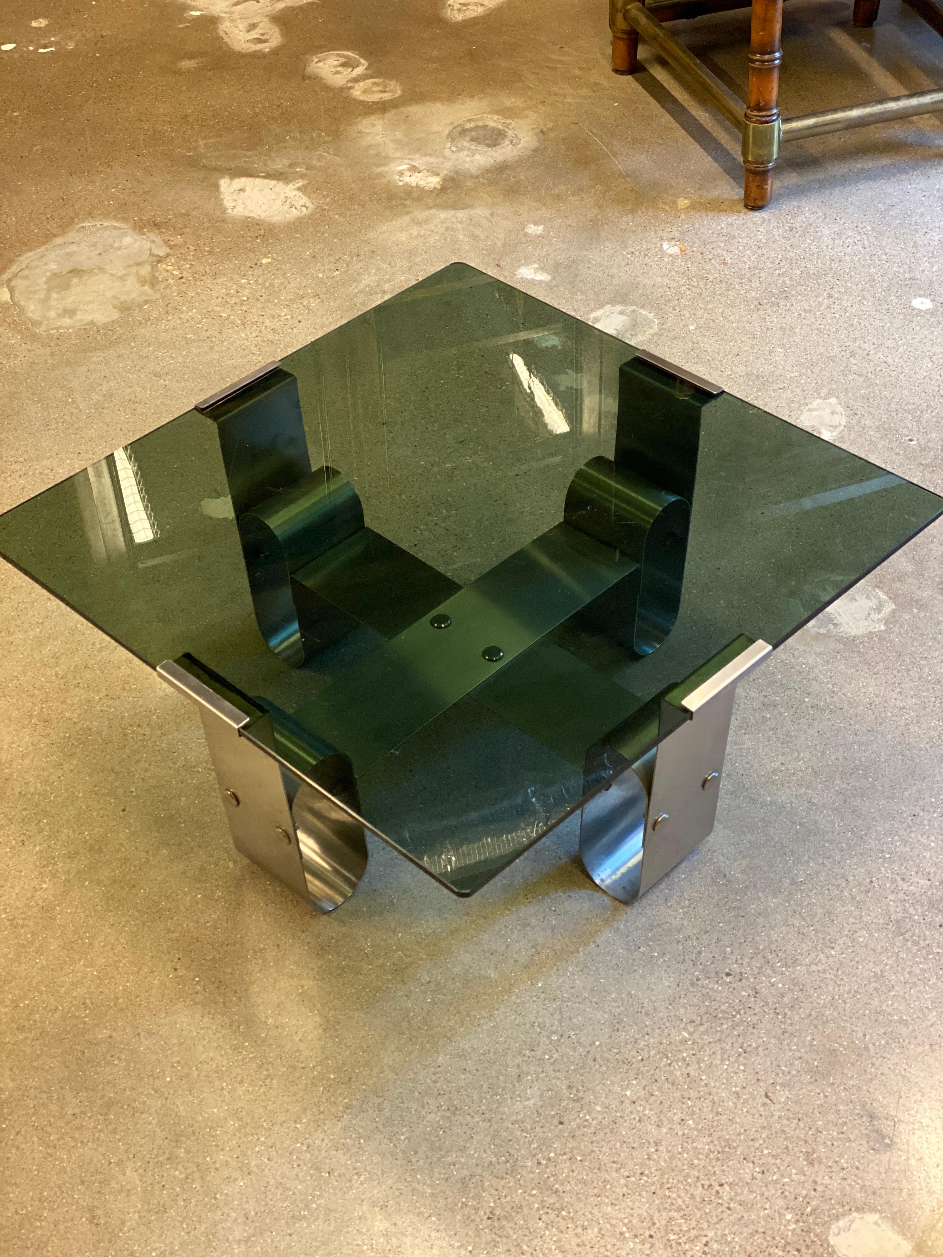 Late 20th Century Francois Monnet Cocktail or Side Table with Smoked Glass, 1970