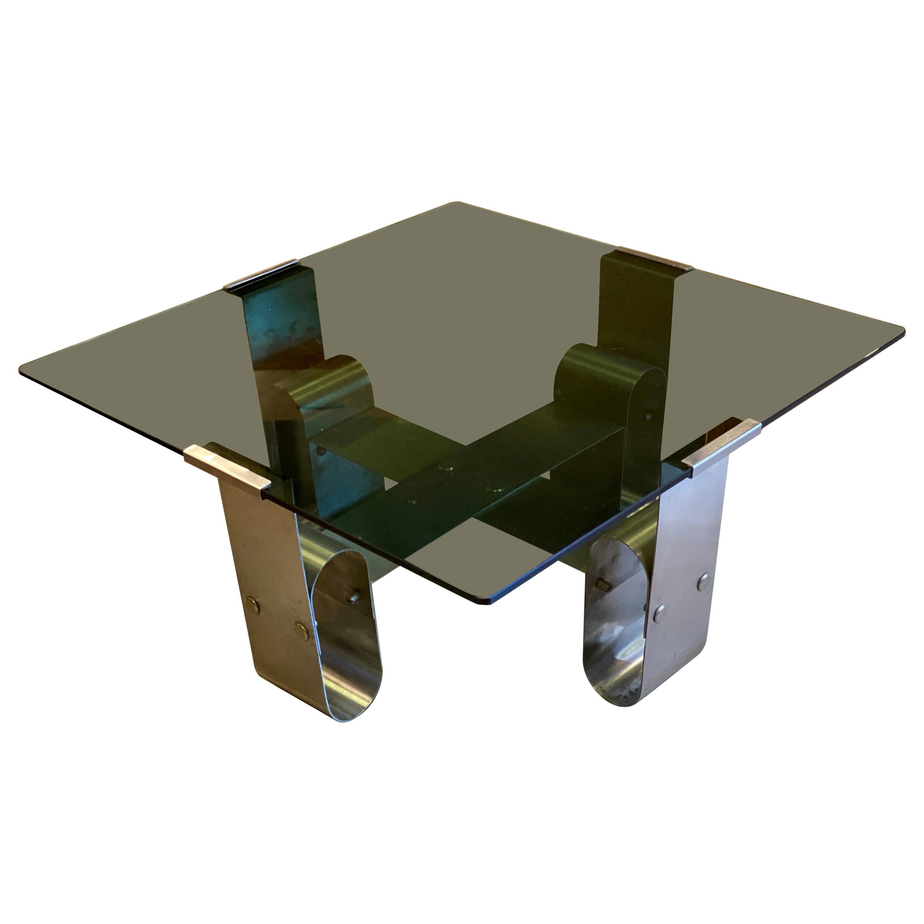 Francois Monnet Cocktail or Side Table with Smoked Glass, 1970