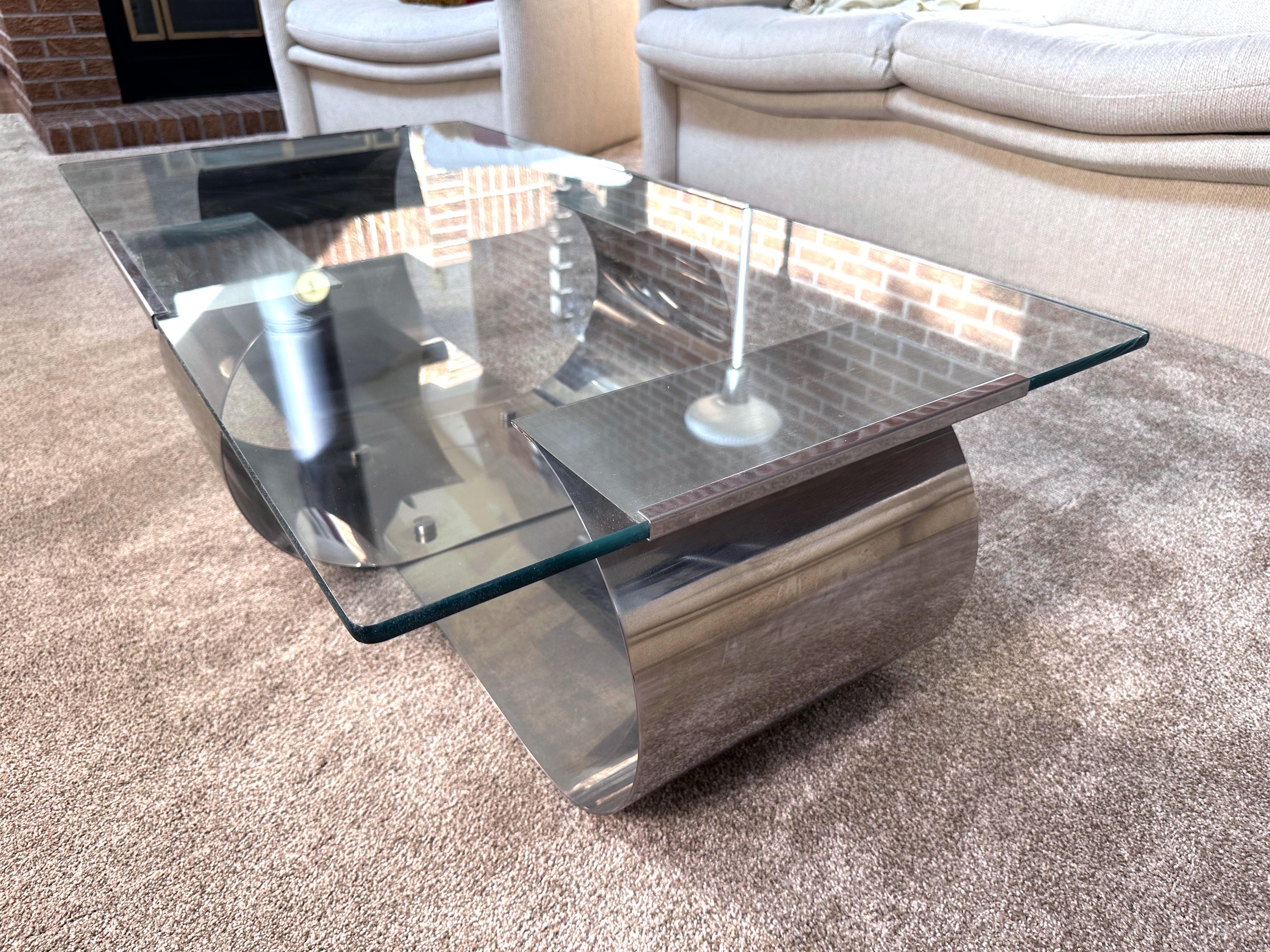 François Monnet Coffee Table for Kappa, Stainless Steel and Glass, 1970s, France For Sale 3