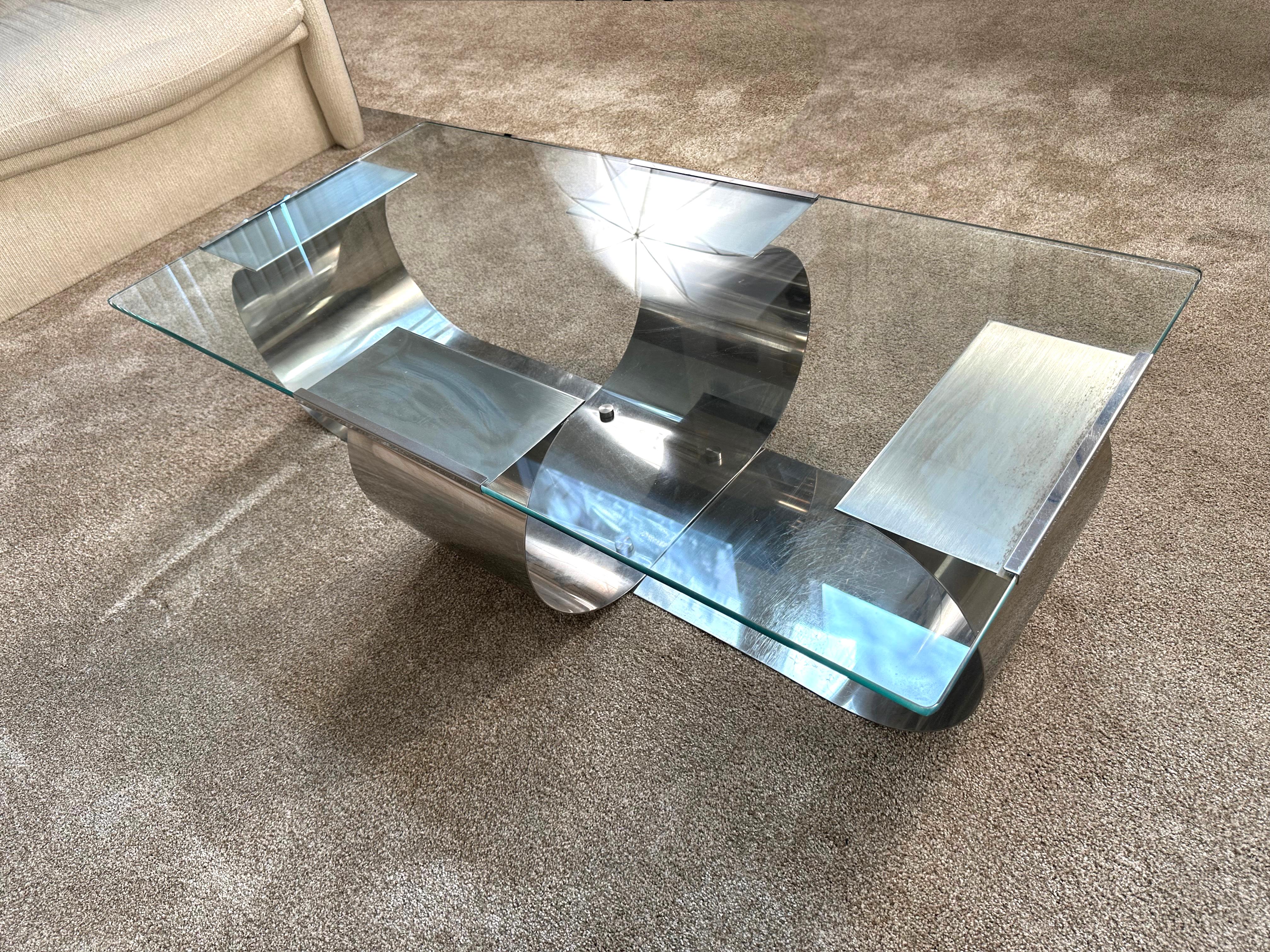 French François Monnet Coffee Table for Kappa, Stainless Steel and Glass, 1970s, France For Sale