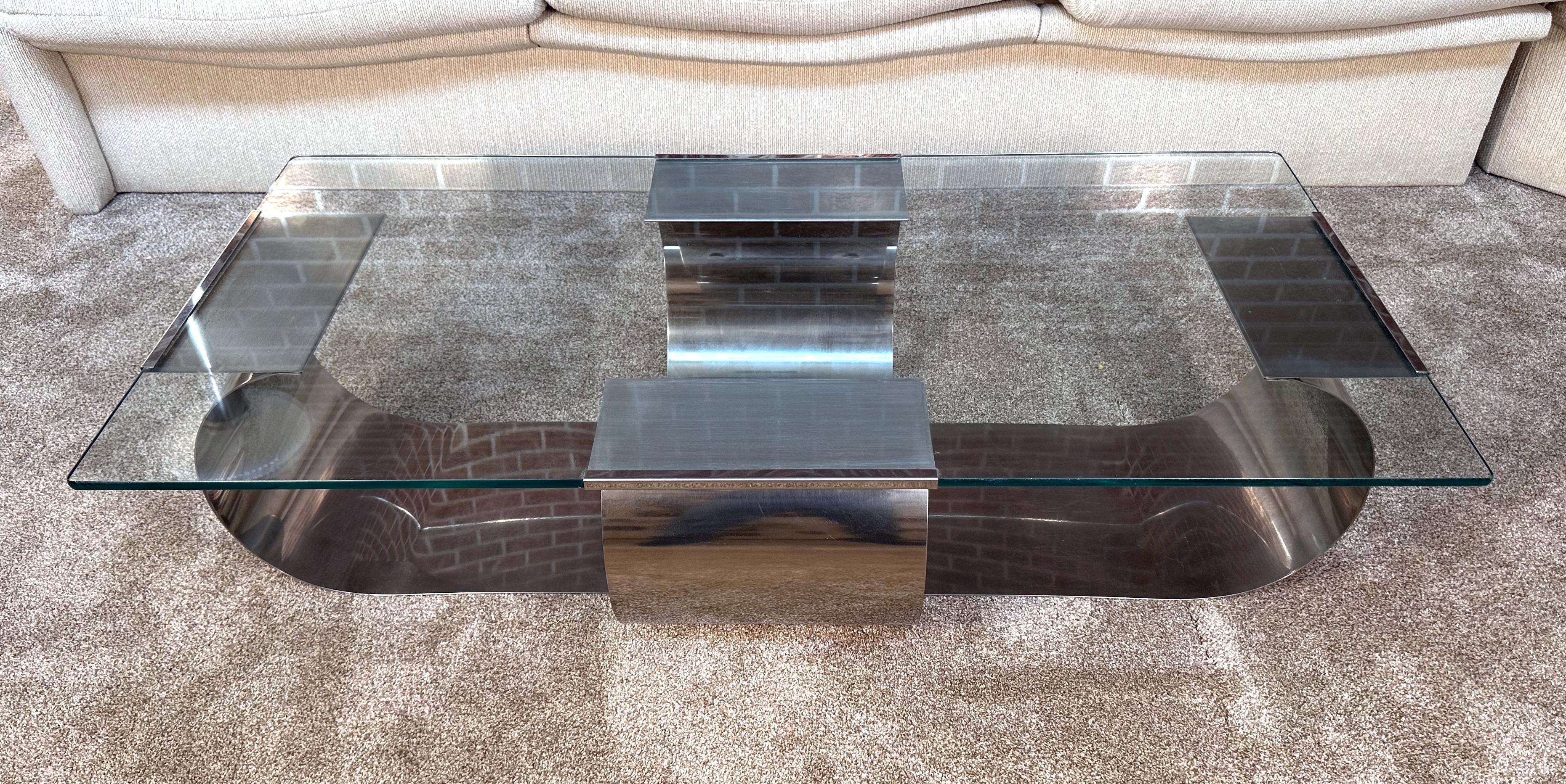François Monnet Coffee Table for Kappa, Stainless Steel and Glass, 1970s, France In Good Condition For Sale In Littleton, CO