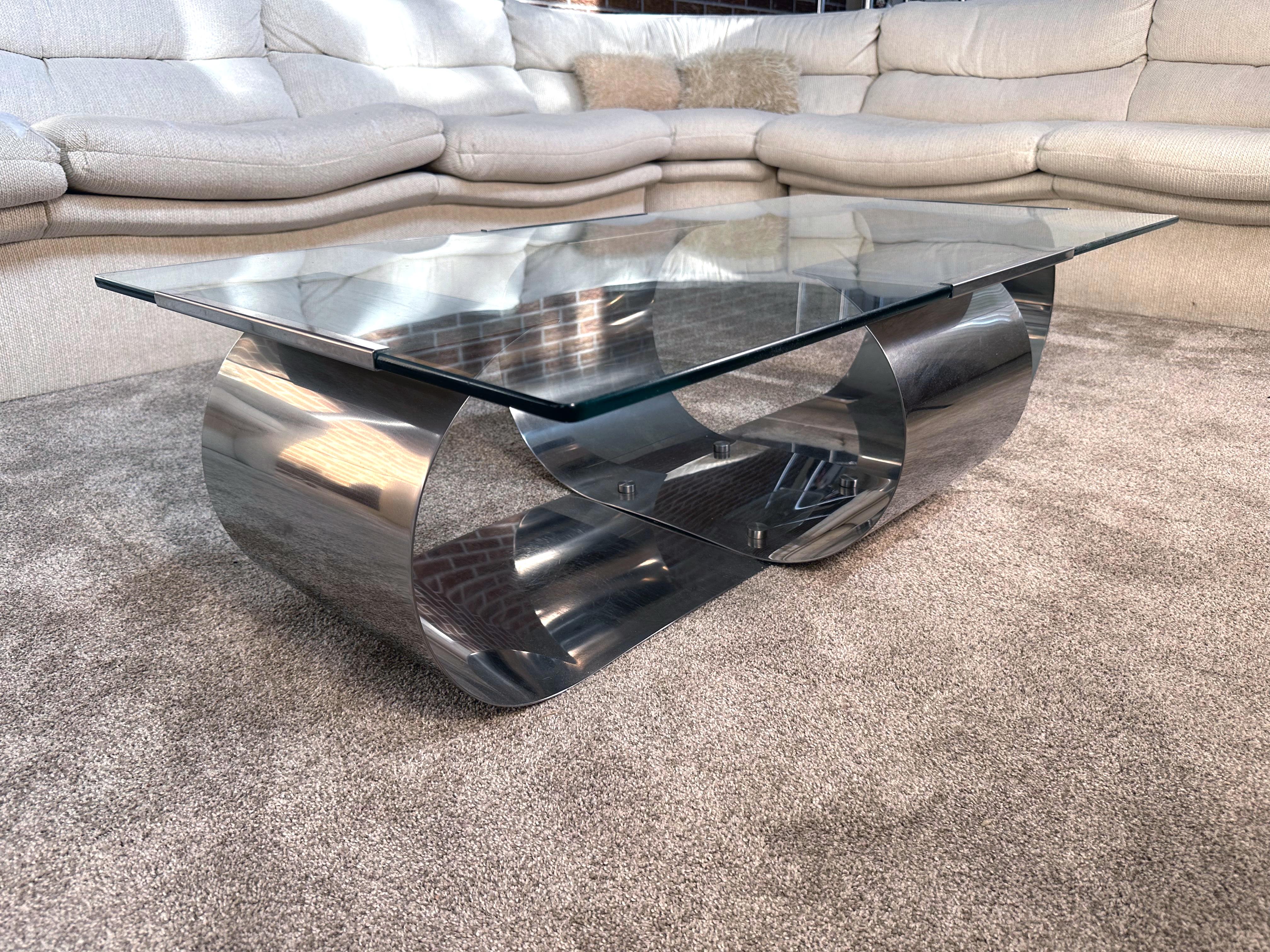 Late 20th Century François Monnet Coffee Table for Kappa, Stainless Steel and Glass, 1970s, France For Sale