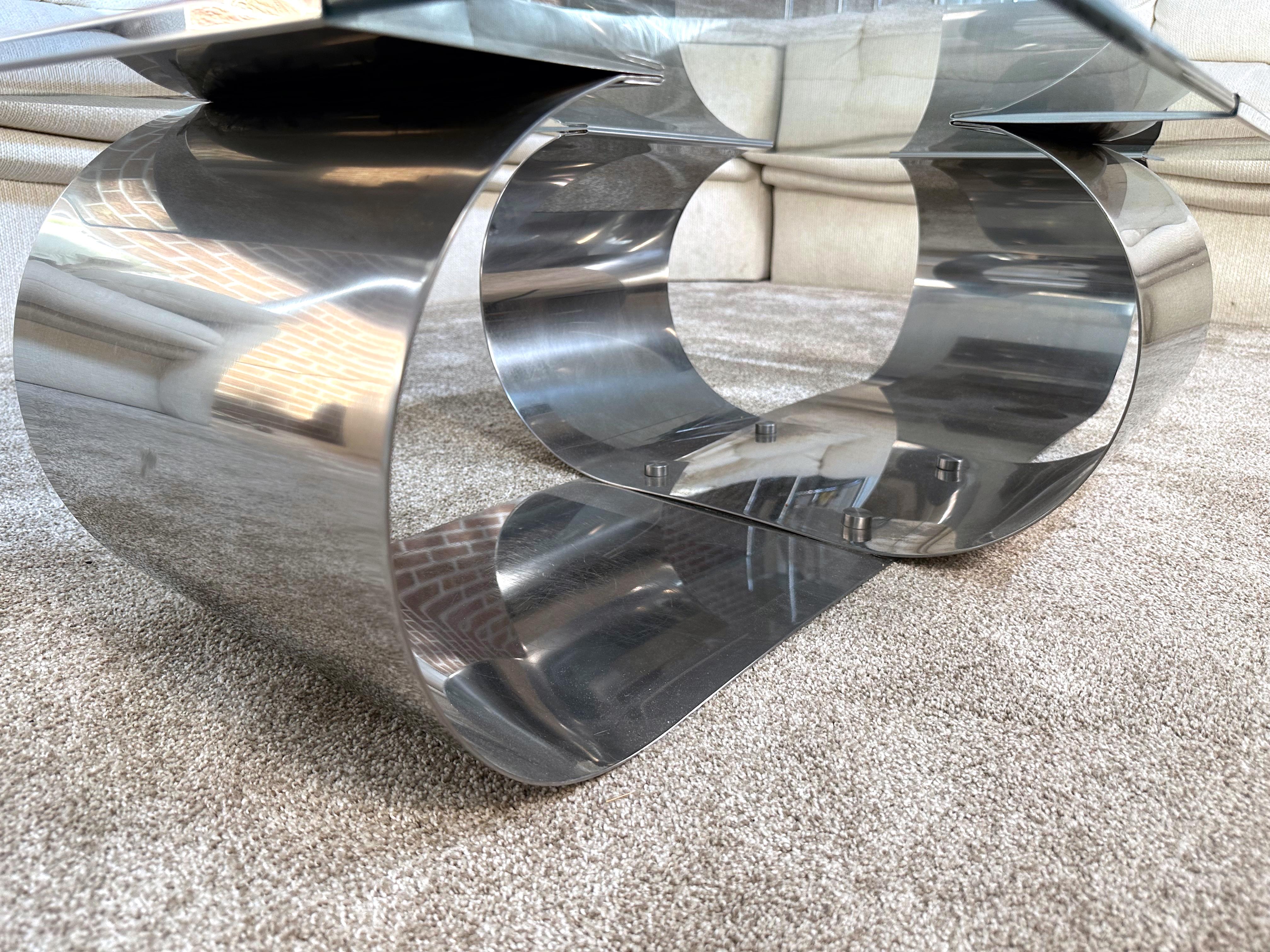 François Monnet Coffee Table for Kappa, Stainless Steel and Glass, 1970s, France For Sale 1