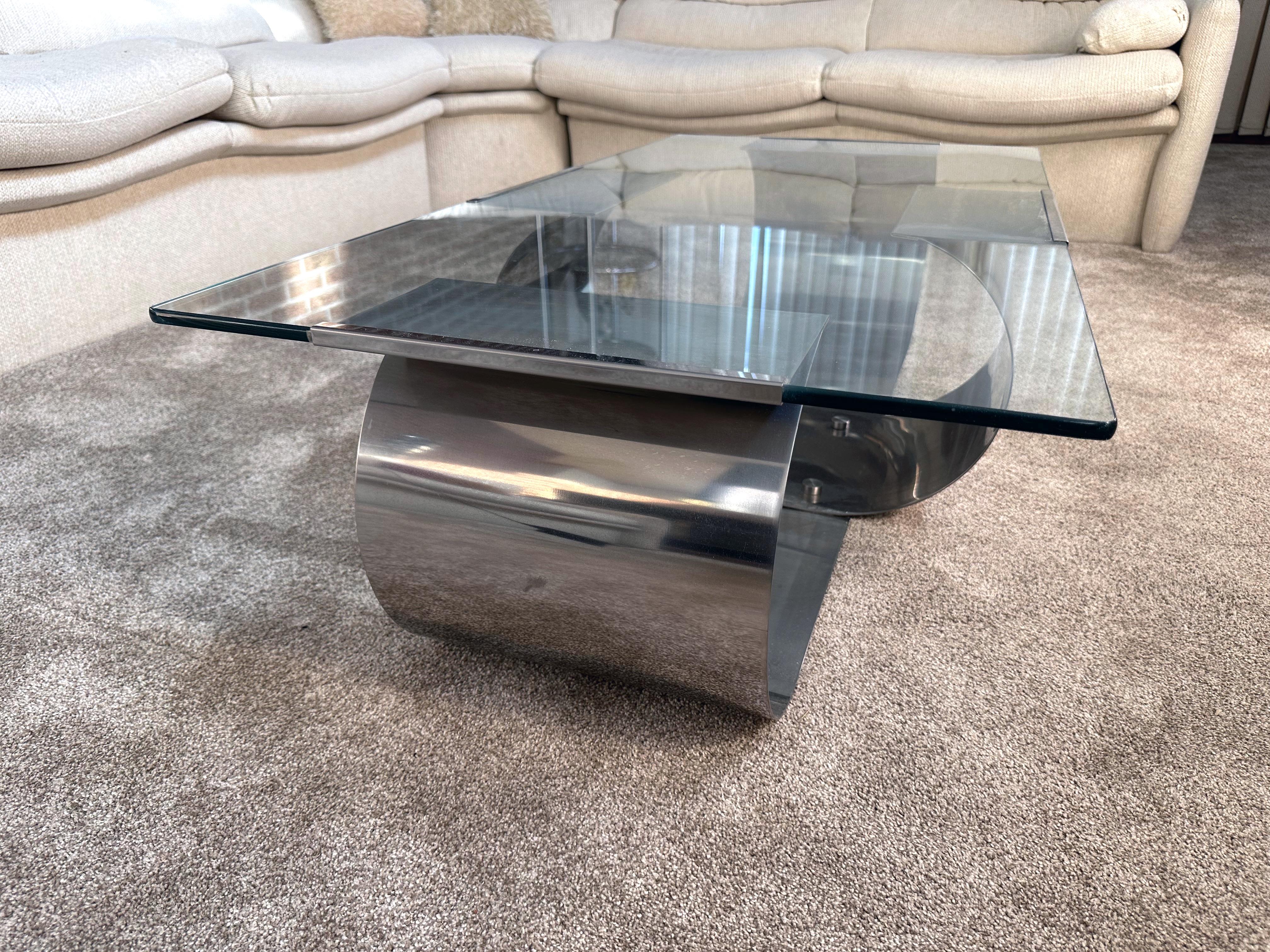 François Monnet Coffee Table for Kappa, Stainless Steel and Glass, 1970s, France For Sale 2