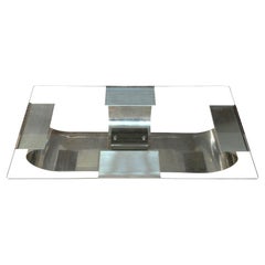 Mesa de centro François Monnet para Kappa, acero inoxidable y cristal, años 70, Francia