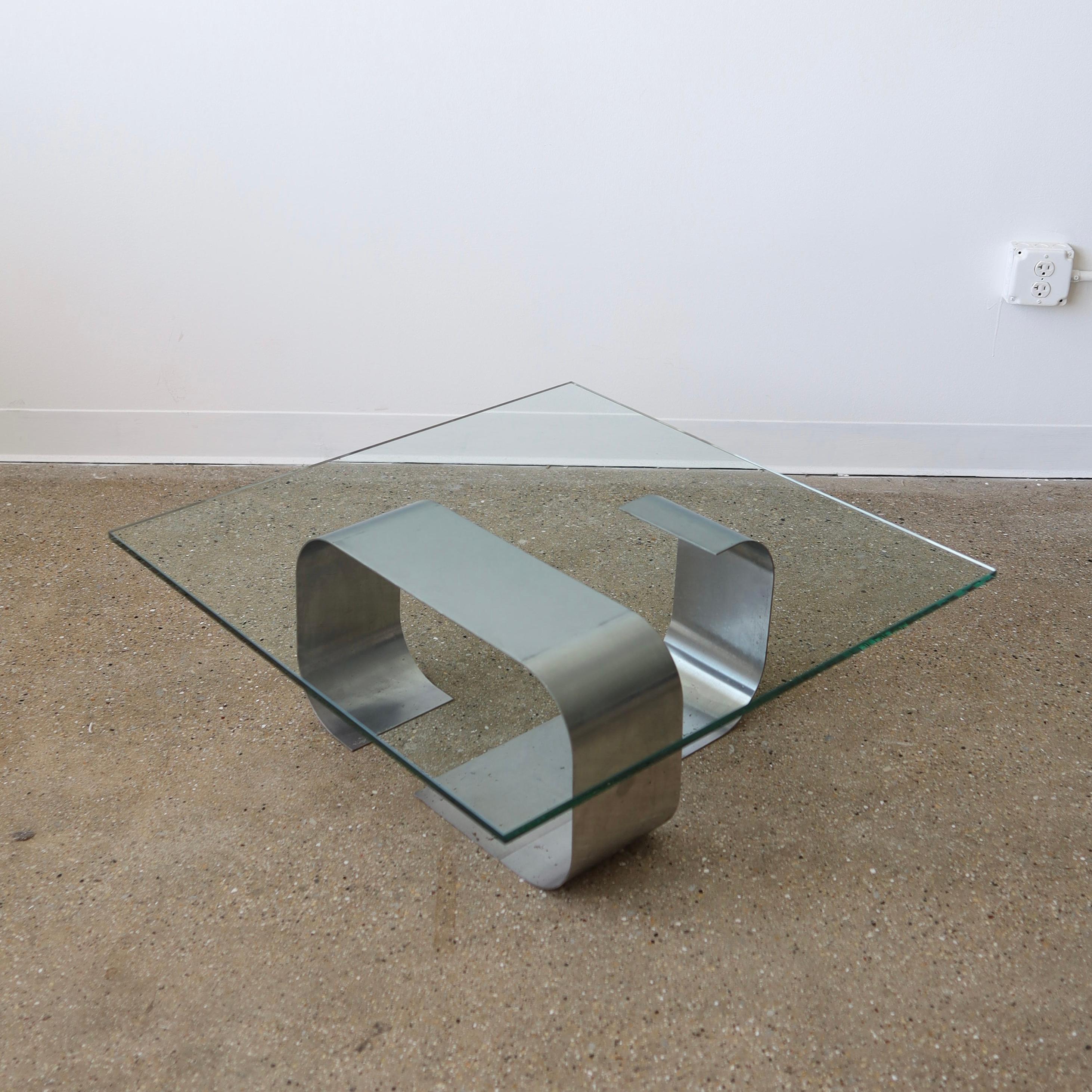 c. 1970s, France - featuring a modular design where the base can be turned upside down or used as it currently is. The glass is in great vintage condition, the metal base has some corrosion that we’ve purposefully left. If desired it can be cleaned