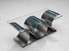 Table basse François Monnet en acier inoxydable et verre