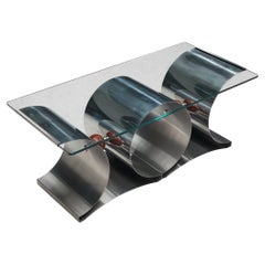 François Monnet Coffee Table in Stainless Steel and Glass