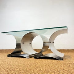Table basse François Monnet en acier et verre