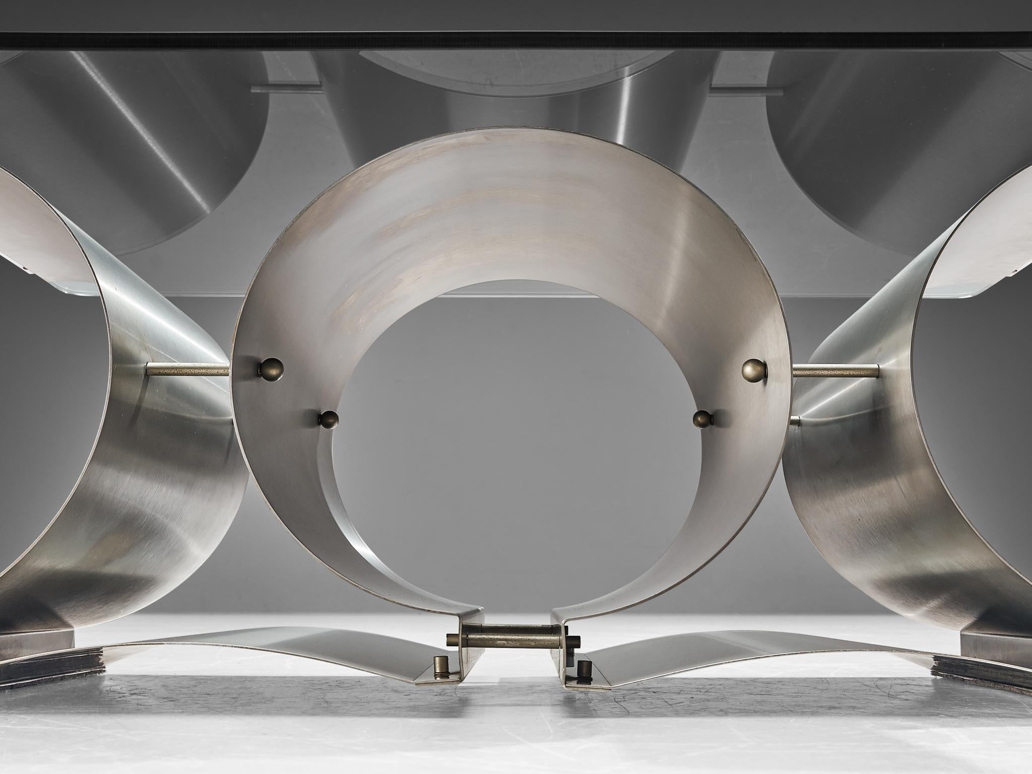 Post-Modern François Monnet Coffee Table in Steel and Glass