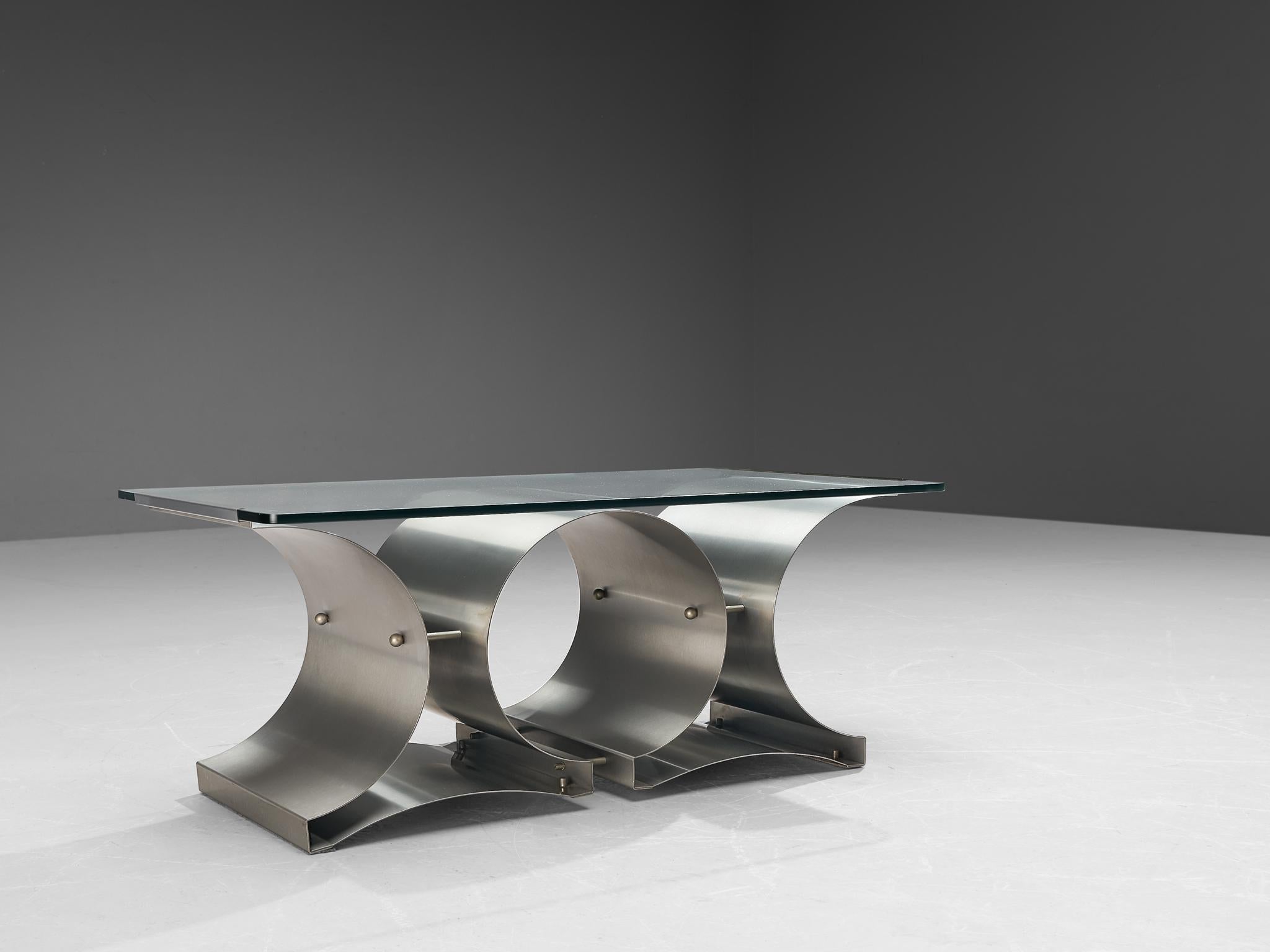 French François Monnet Coffee Table in Steel and Glass 