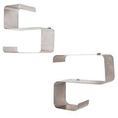 François Monnet et Joëlle Ferlande, Pair of Brushed Aluminum Shelves, 1970s