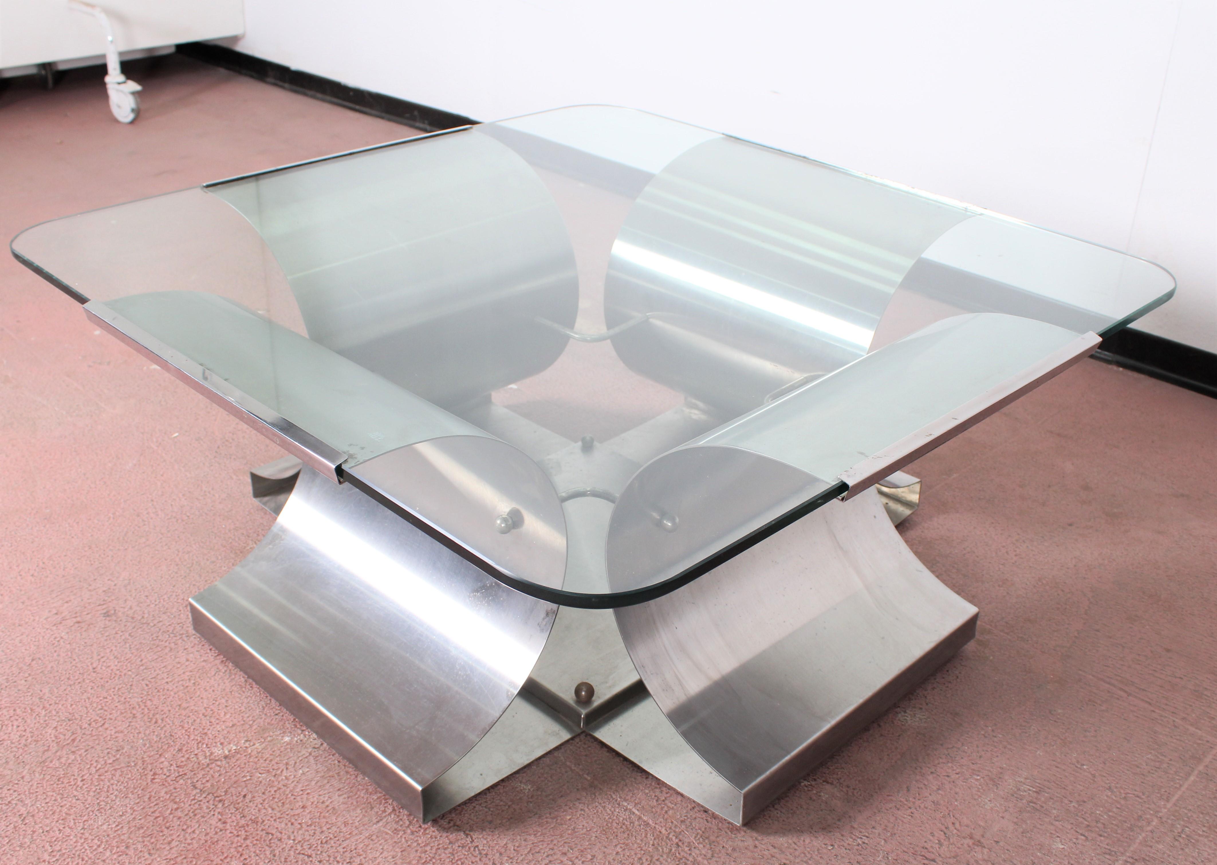 Midcentury François Monnet Vintage Steel Glass Coffee Table for Kappa  1970s (Französisch)