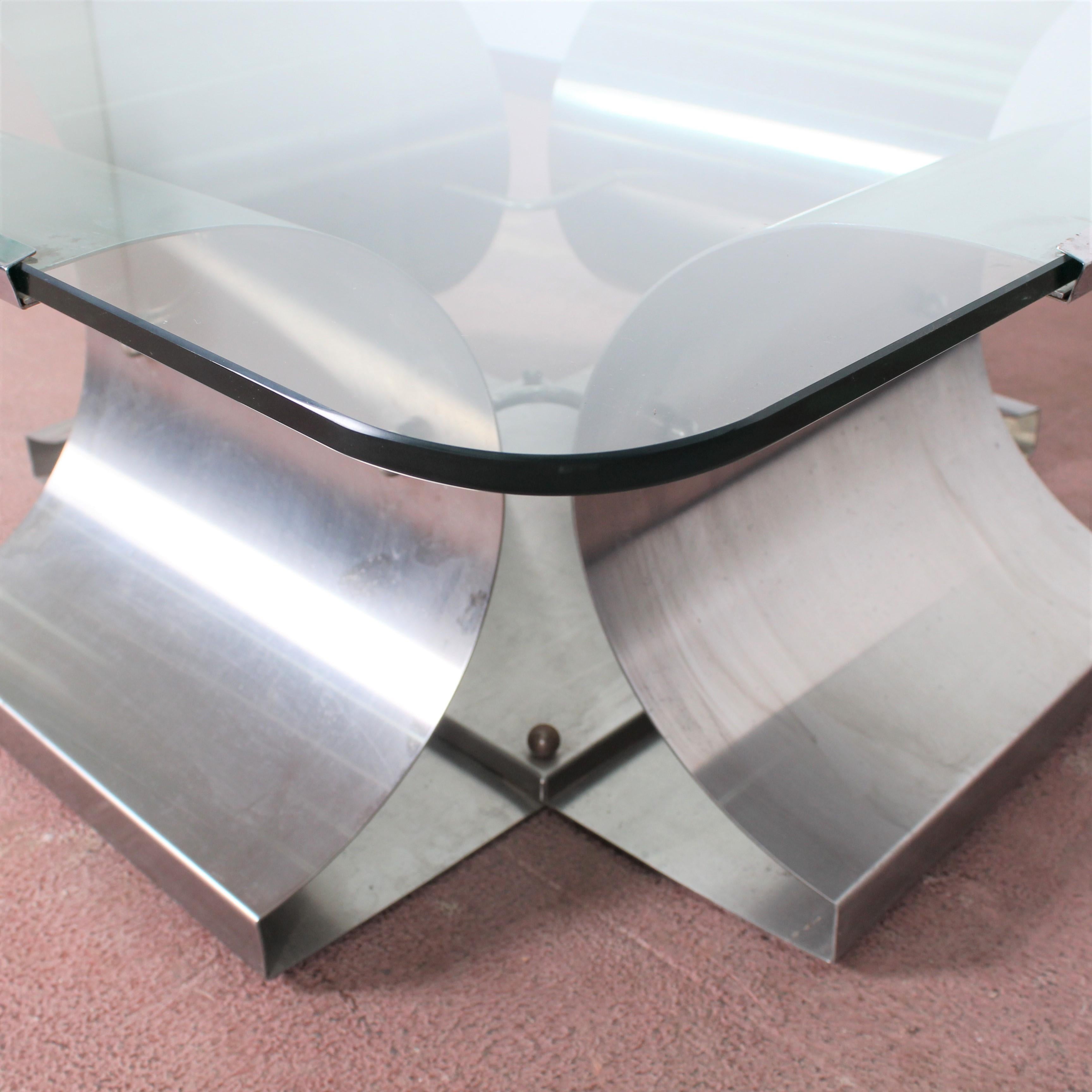 Midcentury François Monnet Vintage Steel Glass Coffee Table for Kappa  1970s In Good Condition In Palermo, IT