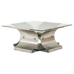 François Monnet, for Kappa. Brushed steel and glass coffee table. 1970