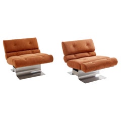 François Monnet for Kappa stainless steel suede armchairs 1970