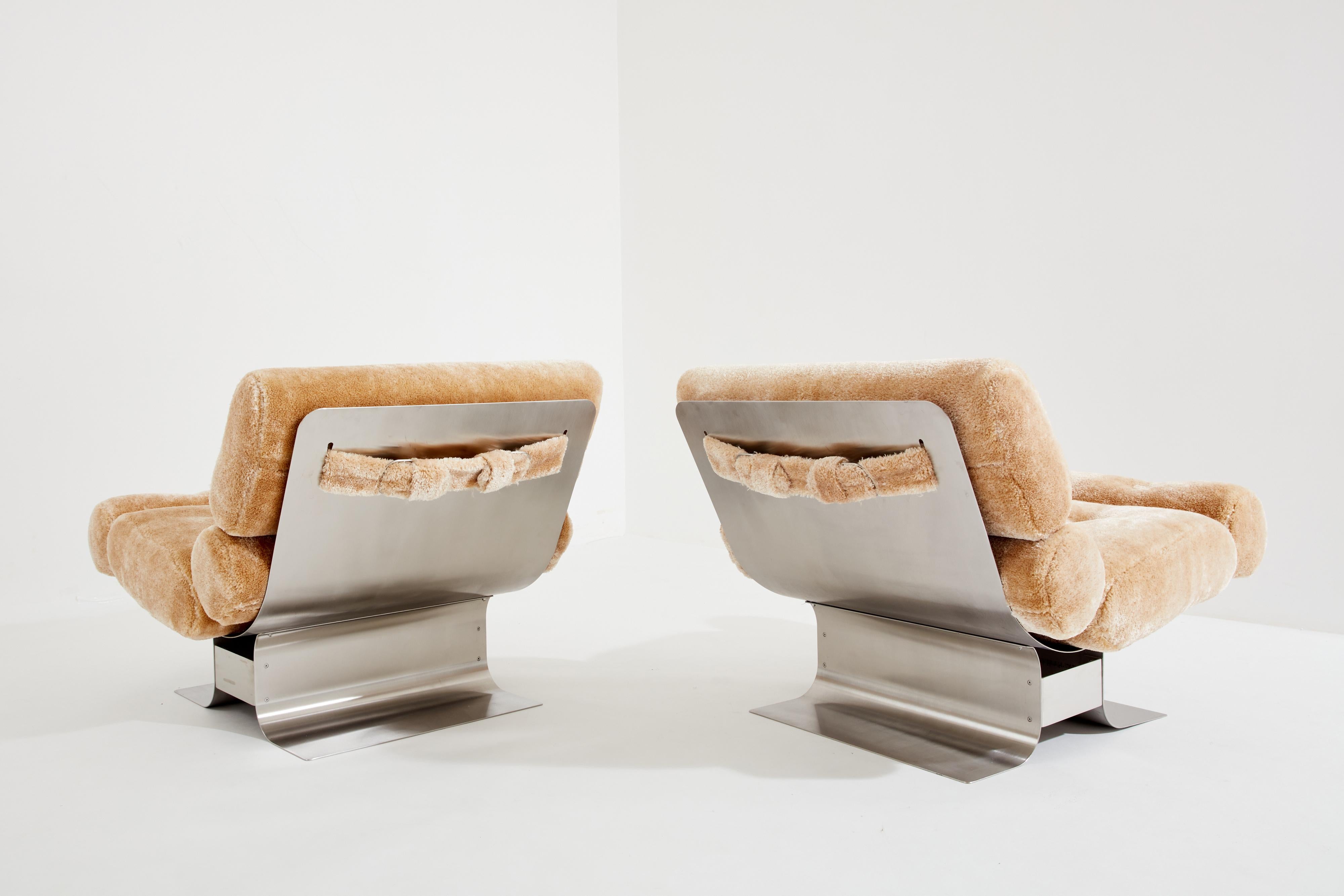 François Monnet for Kappa steel mohair velvet armchairs 1970 3