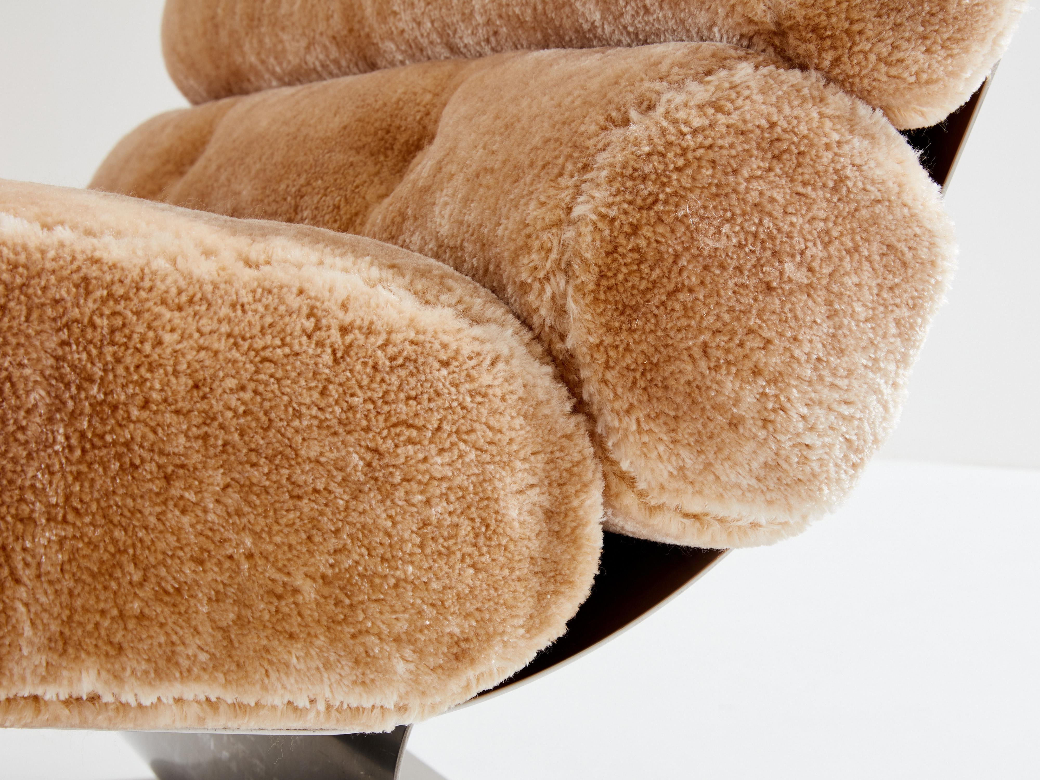 François Monnet for Kappa steel mohair velvet armchairs 1970 5