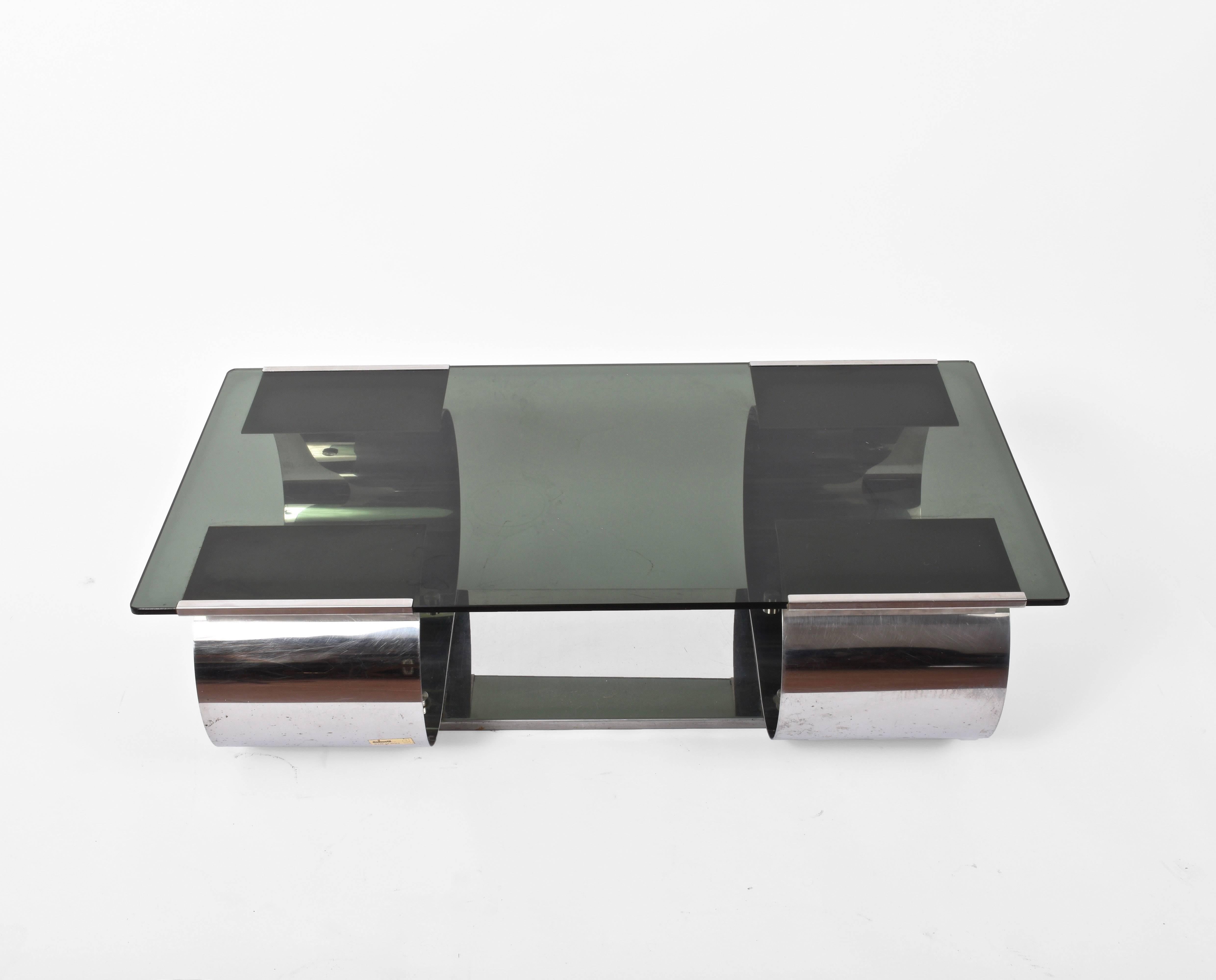Mid-Century Modern Francois Monnet Kappa Steel, Cocktail & Coffee Table Signed Domustil Italy 1970s