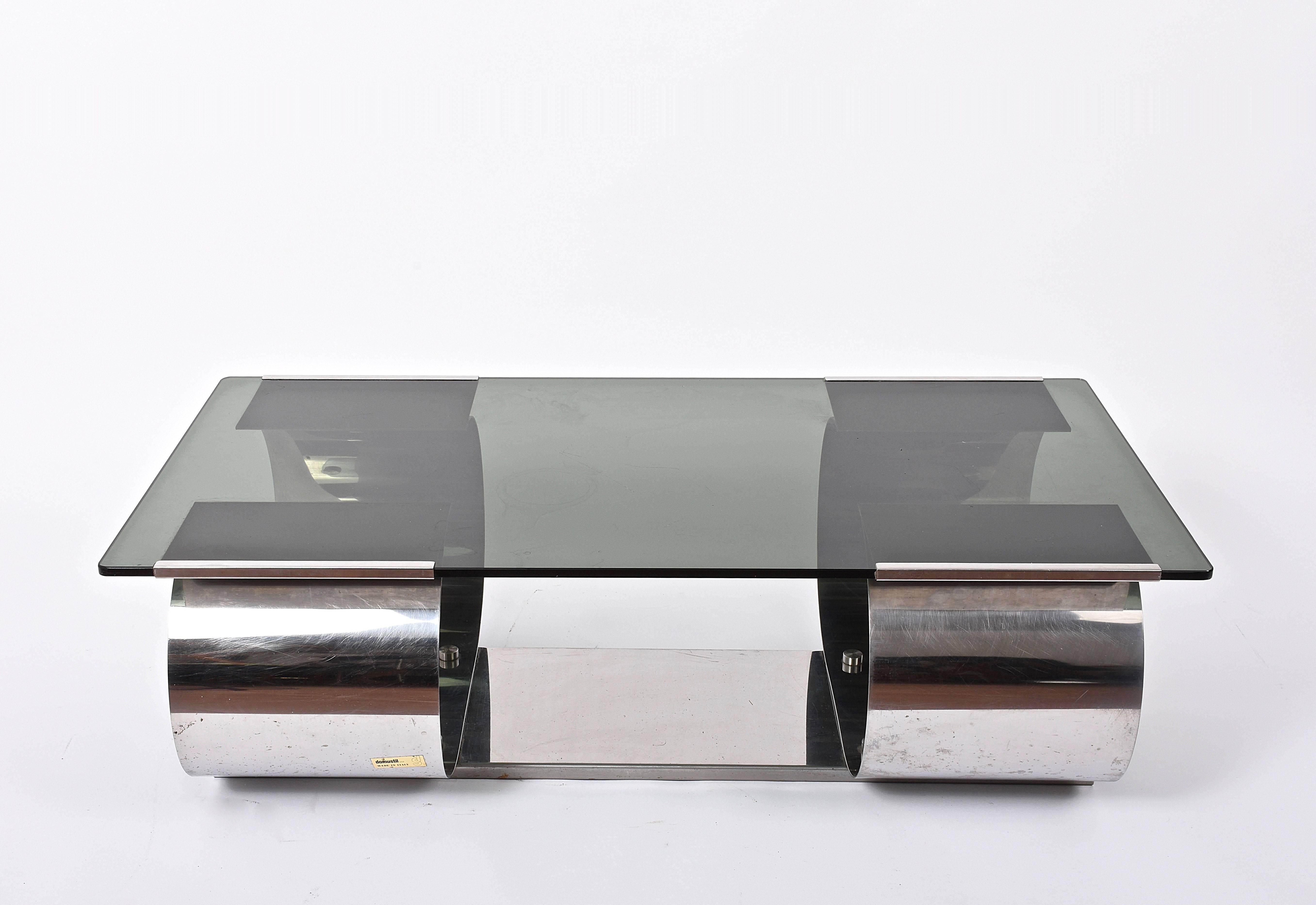 Francois Monnet Kappa Steel, Cocktail & Coffee Table Signed Domustil Italy 1970s In Good Condition In Roma, IT