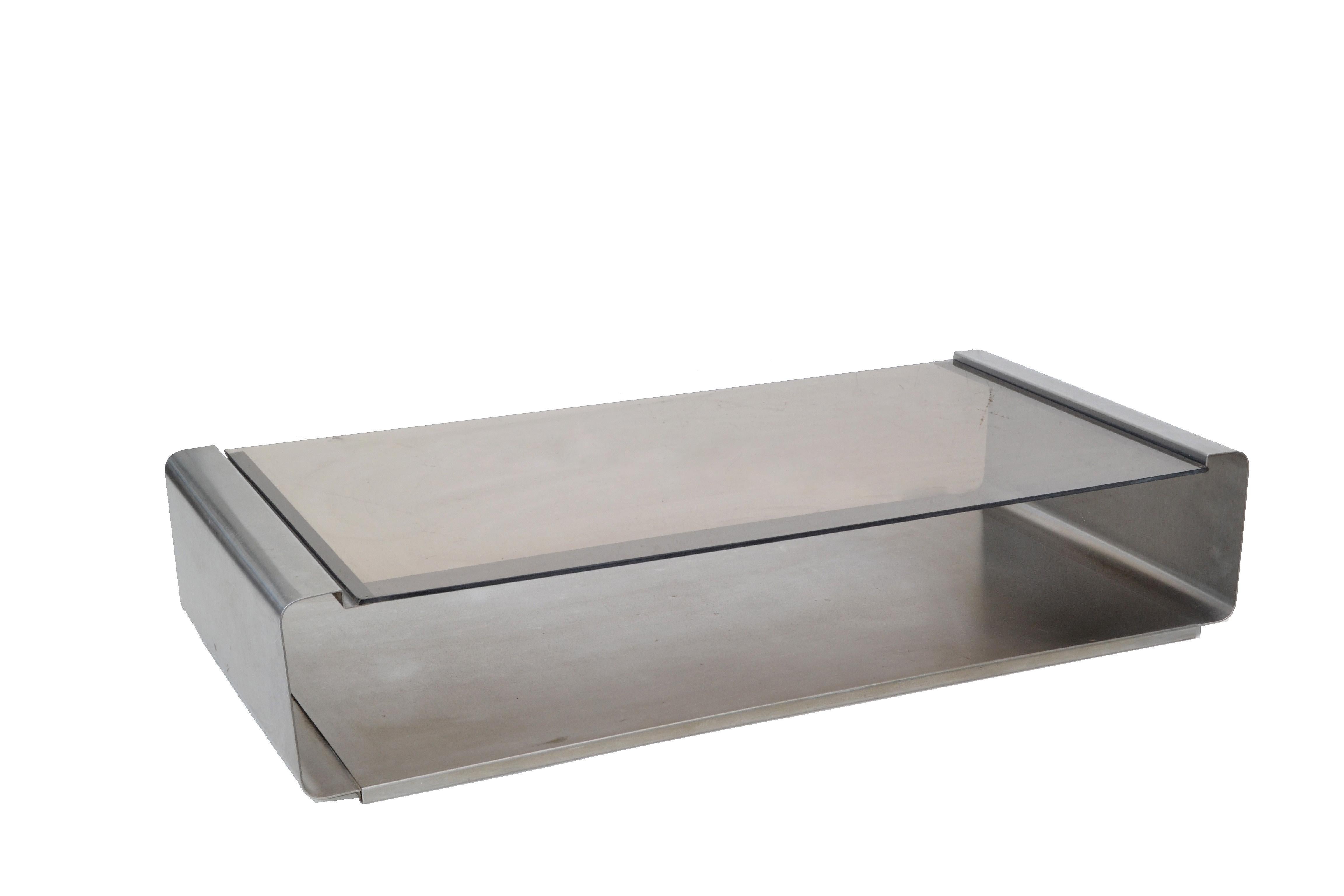 Francois Monnet Coffee Table Smoked Glass and Brushed Steel , pair available  For Sale 7