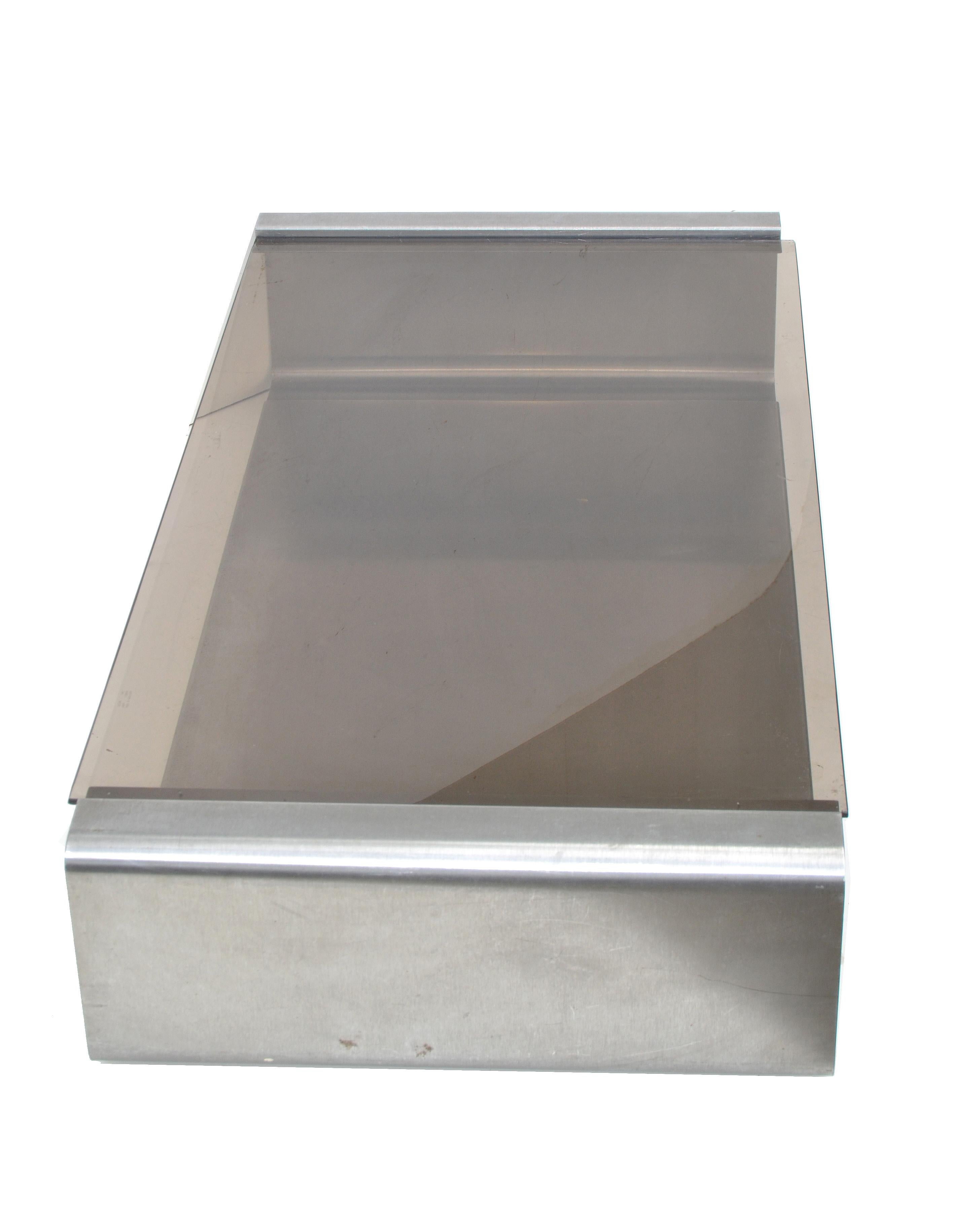 Francois Monnet Coffee Table Smoked Glass and Brushed Steel , pair available  In Good Condition For Sale In Miami, FL