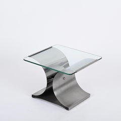 Table d'appoint ou table basse du milieu du siècle dernier en verre et acier, France, 1970