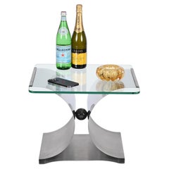 Francois Monnet Midcentury Side or Coffee Table in Glass and Steel, France 1970s