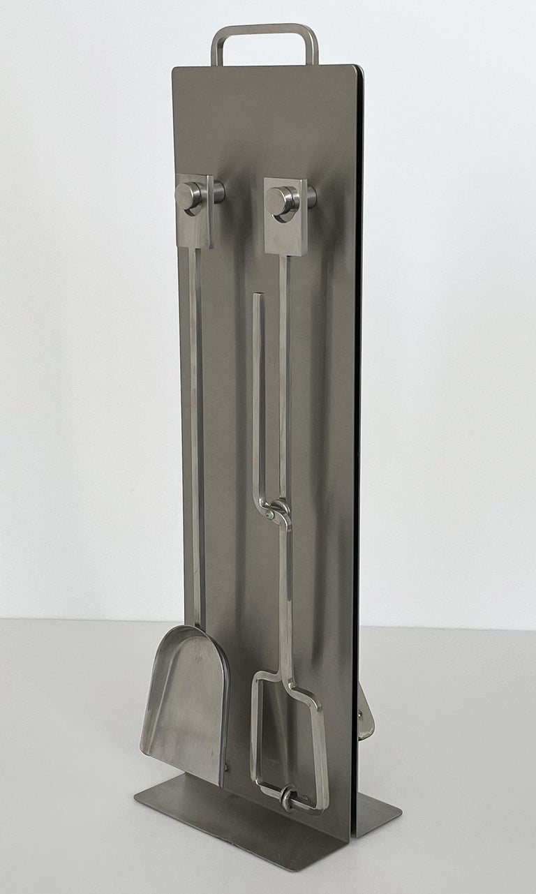 Francois Modernist Stainless Steel Fireplace Tool Set at 1stDibs