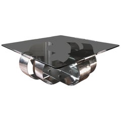 François Monnet Polished Steel and Smoked Glass Coffee Table