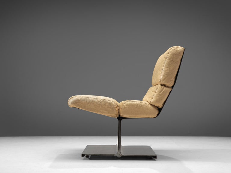 François Monnet Slipper Chair with Ottoman in Steel and Leather For Sale at  1stDibs